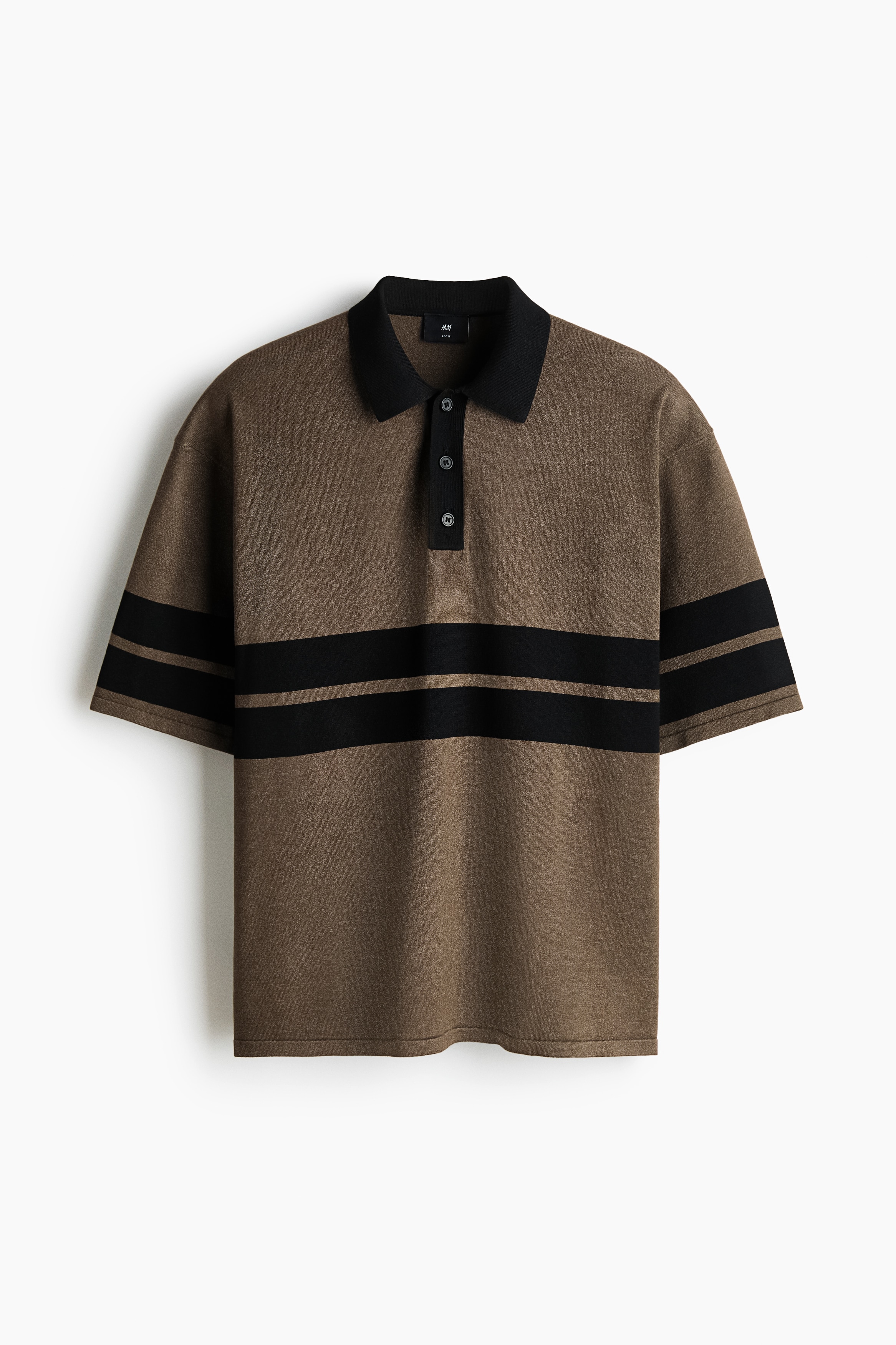 Gestricktes Poloshirt in Loose Fit - Dunkles Taupe/Schwarz/Weiss/Schwarz
