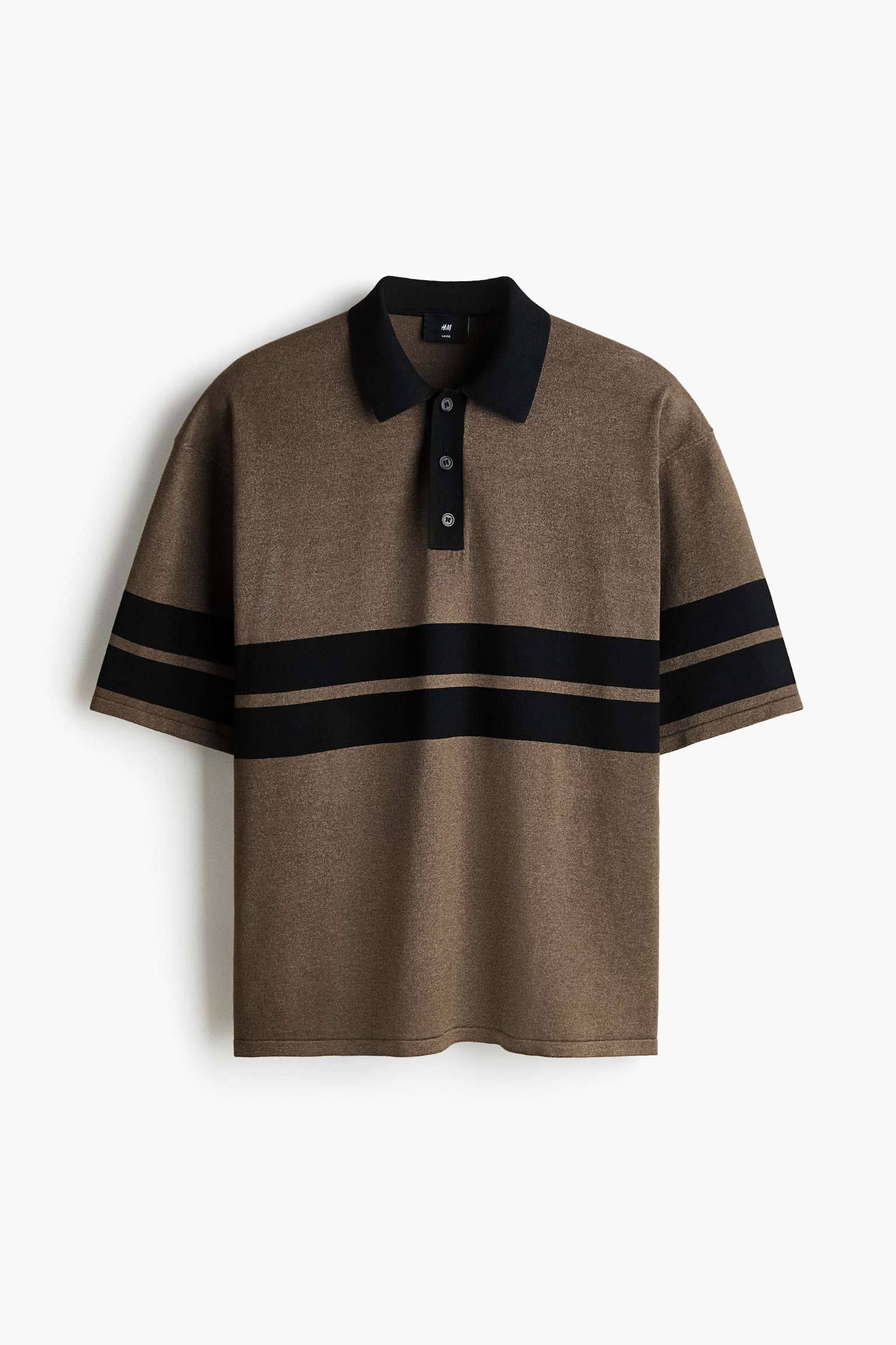Loose-Fit Knit Polo Shirt - Dark taupe/black/White/black - 1