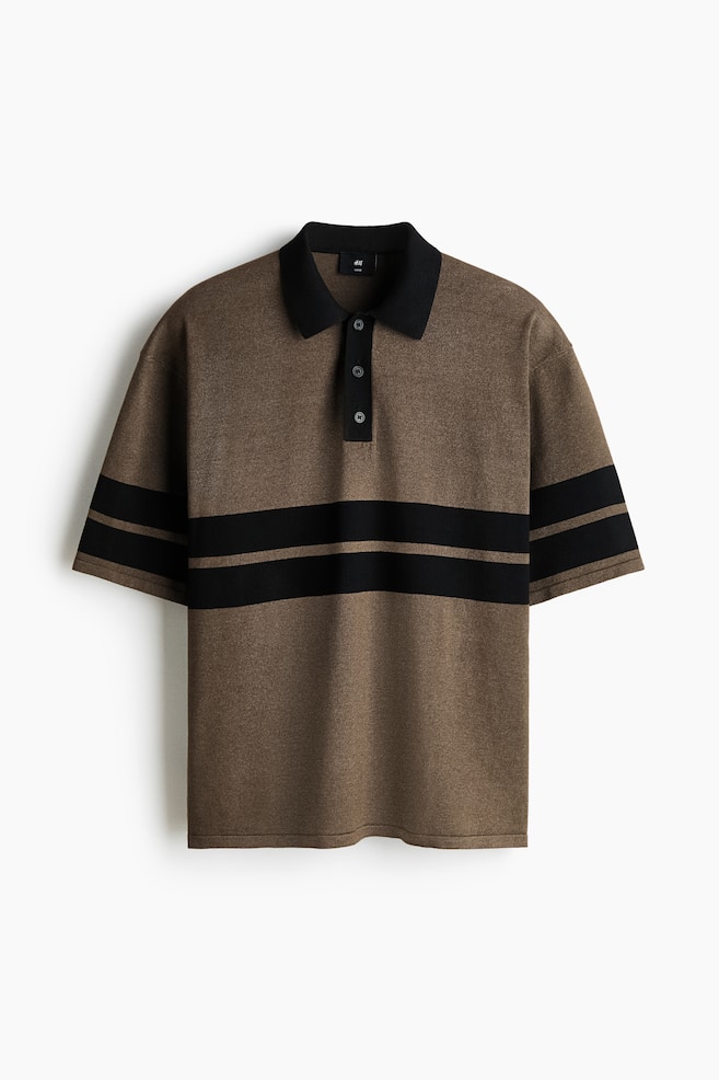 Loose-Fit Knit Polo Shirt - Dark taupe/black/White/black - 1
