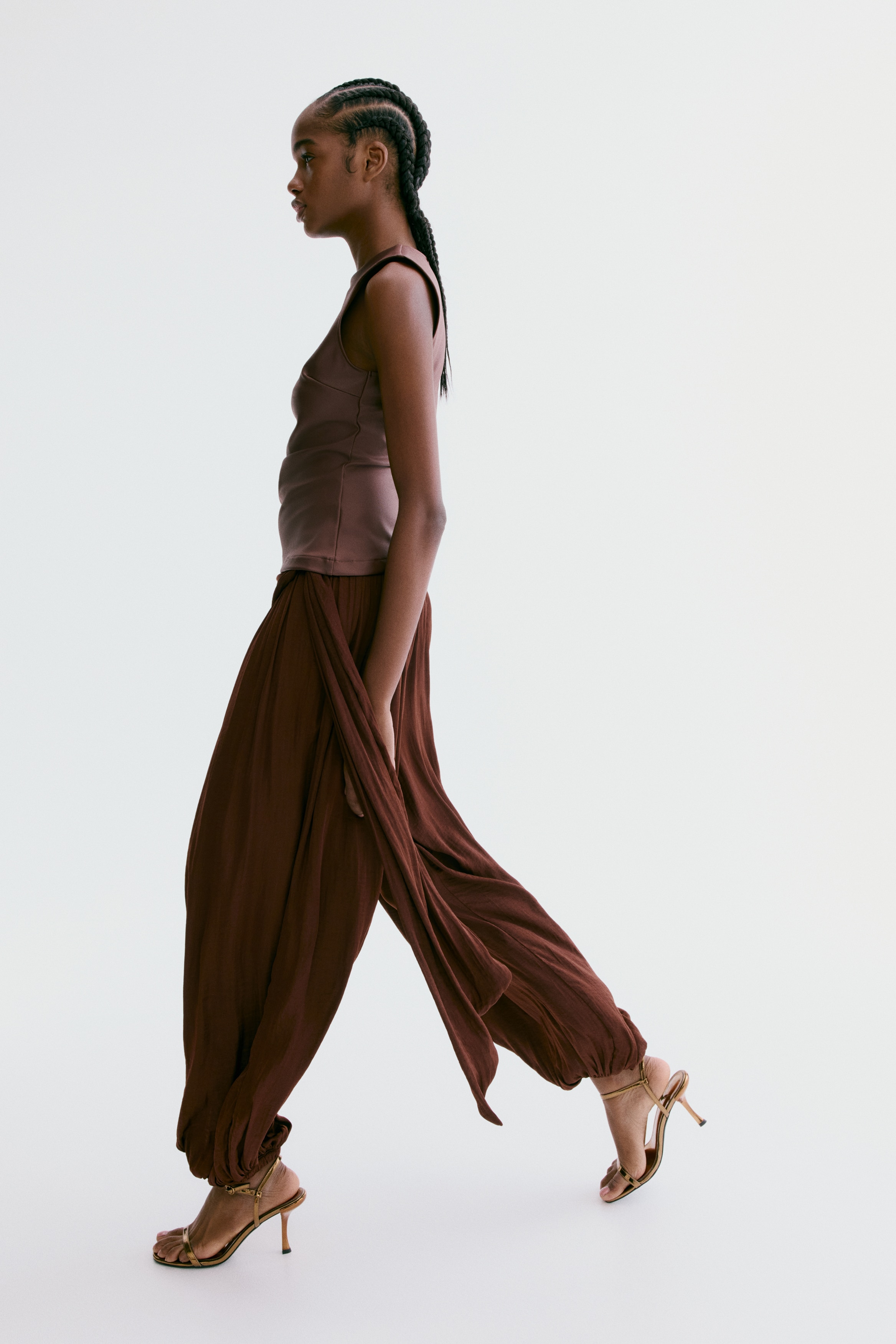 Ballonbroek met drapering - Donkerbruin/Zwart