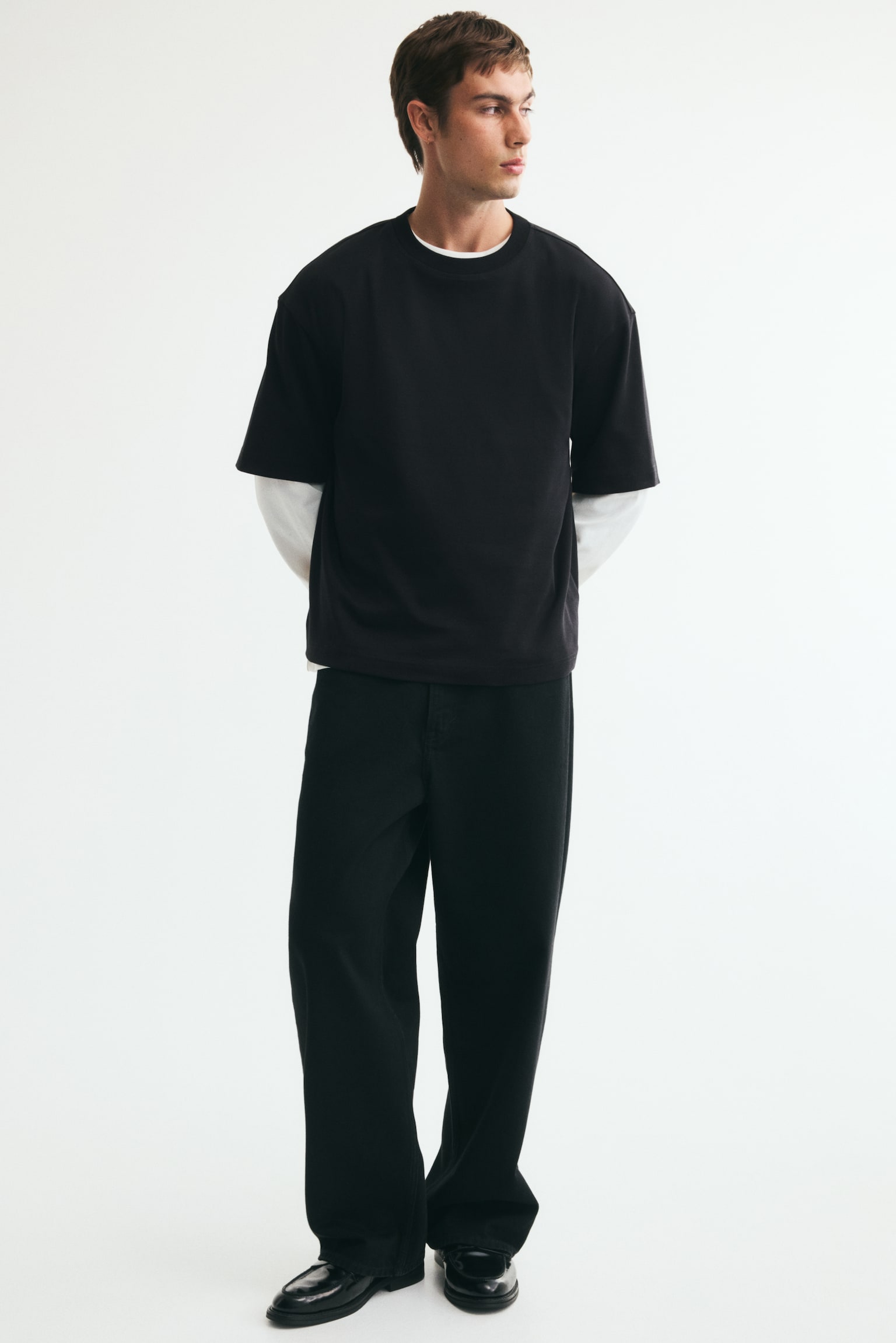 Мужская футболка H&M Relaxed-Fit Interlock, цвет: Чёрный — фото 3