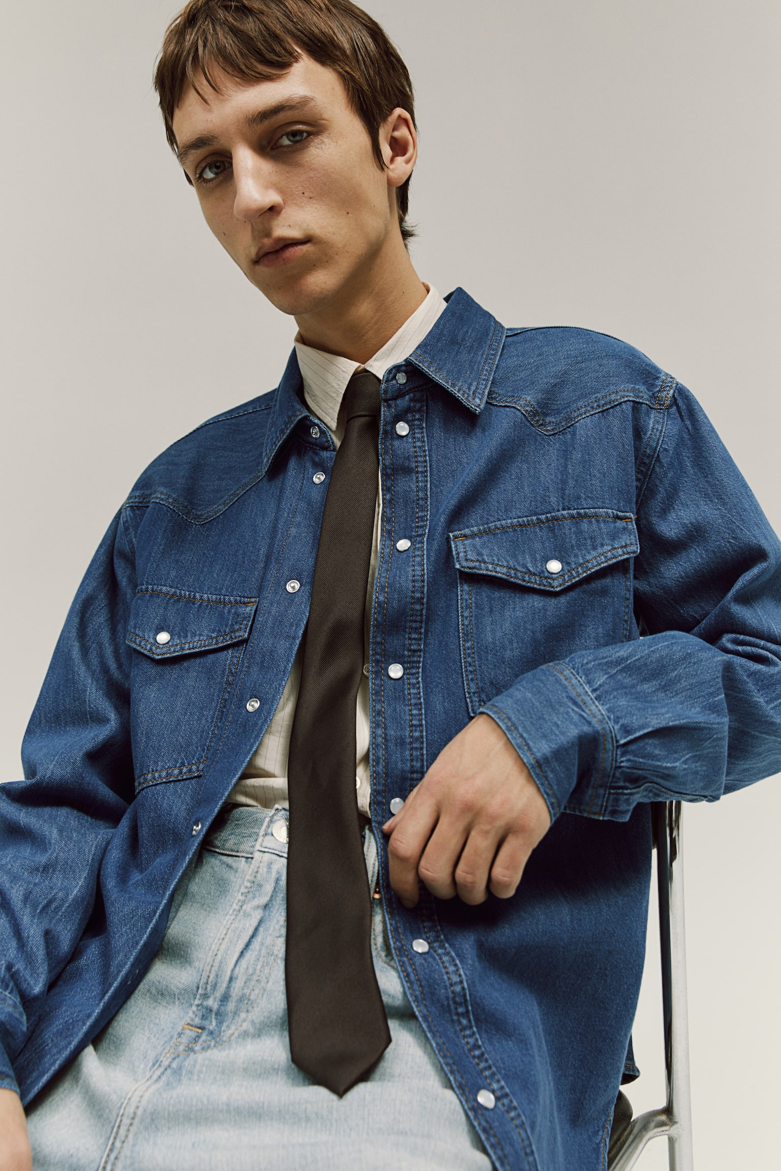 Regular Fit Denim Shirt - Denim blue/Denim black/Cream - 5