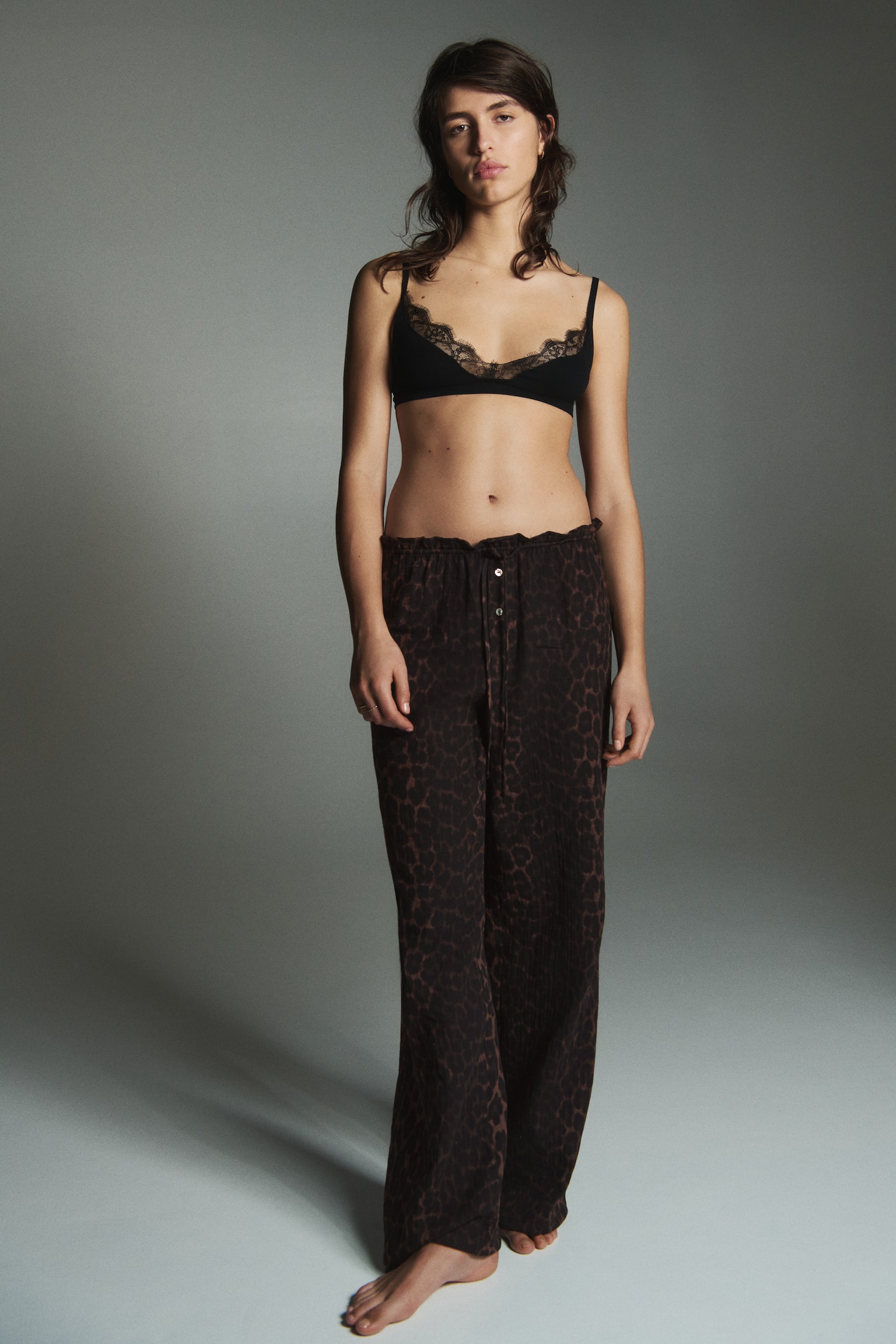 Pantaloni de pijama din muselină - Maro-închis/imprimeu leopard - 5