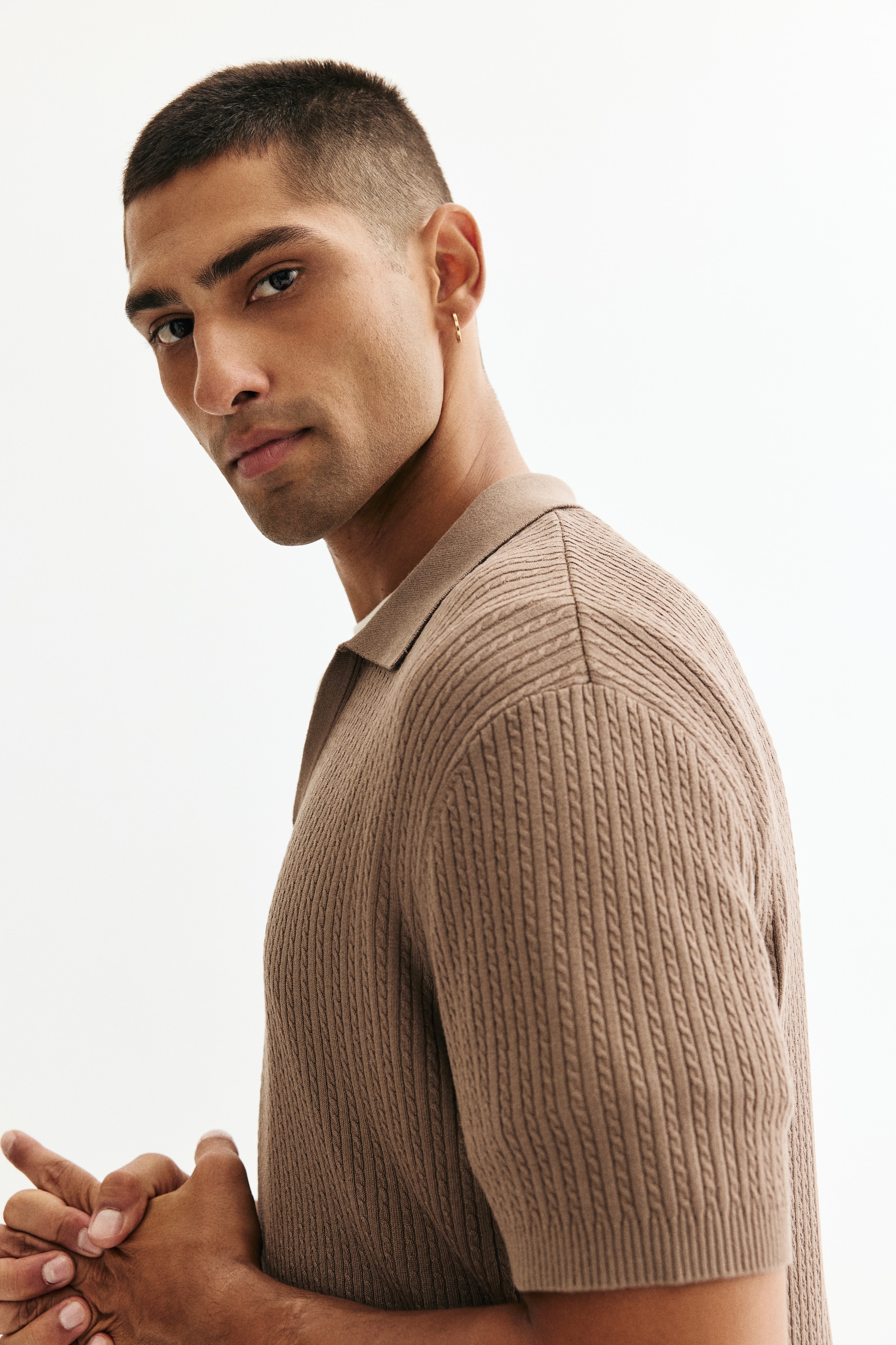 Regular Fit Cable-knit polo shirt