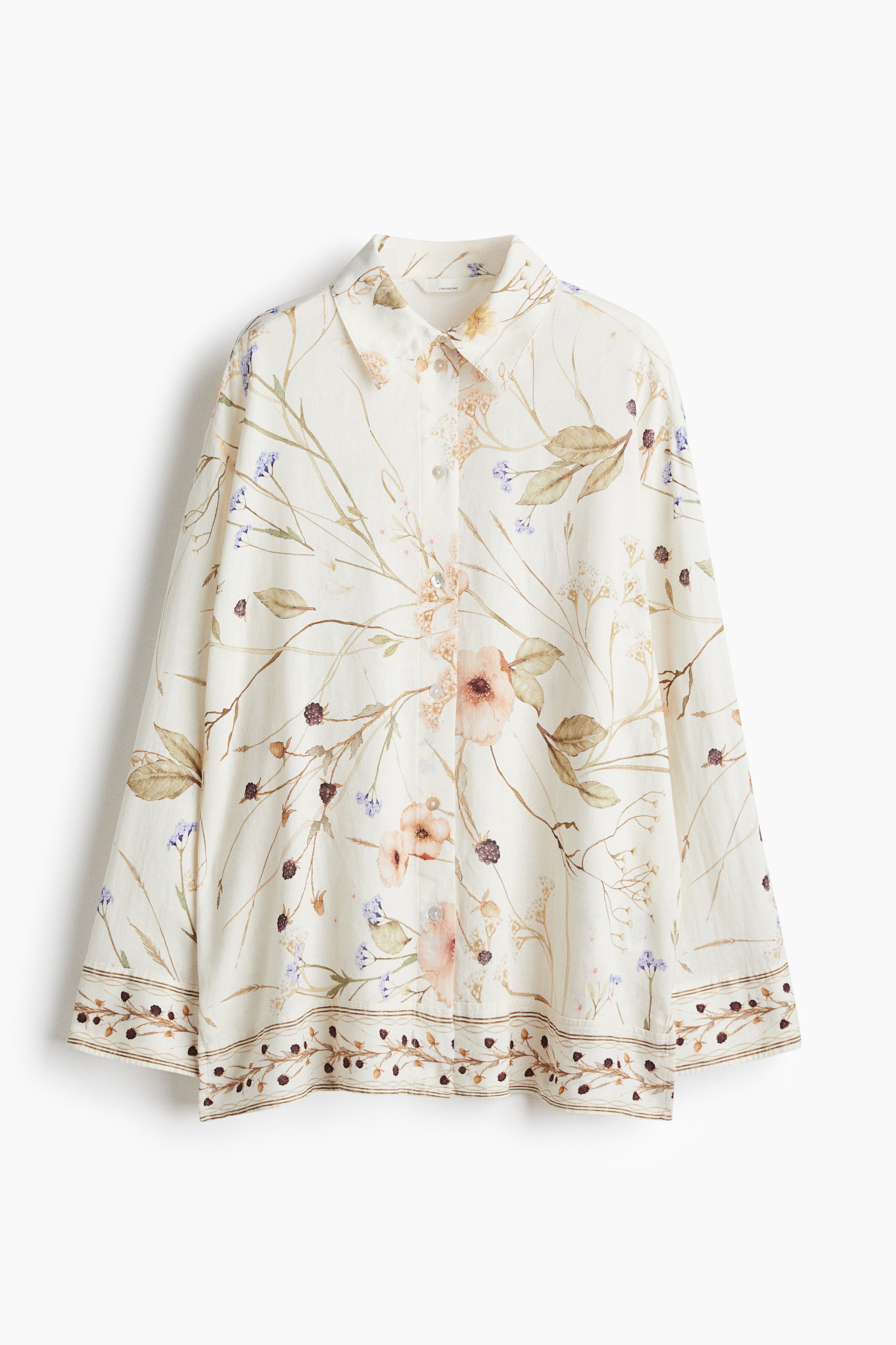 Bluse aus Leinenmix - Hellbeige/Geblümt/Schwarz/Geblümt