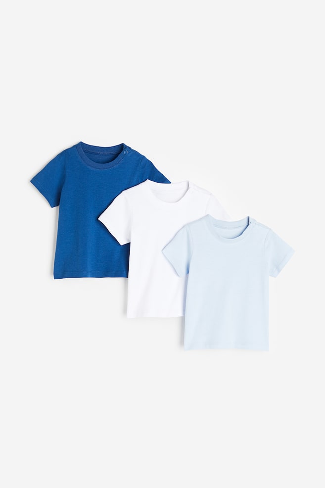 3-pack T-shirt i bomull - Lys blå/Blå/Lys beige/Lys grønn/Klarrød/Lys rosa - 1