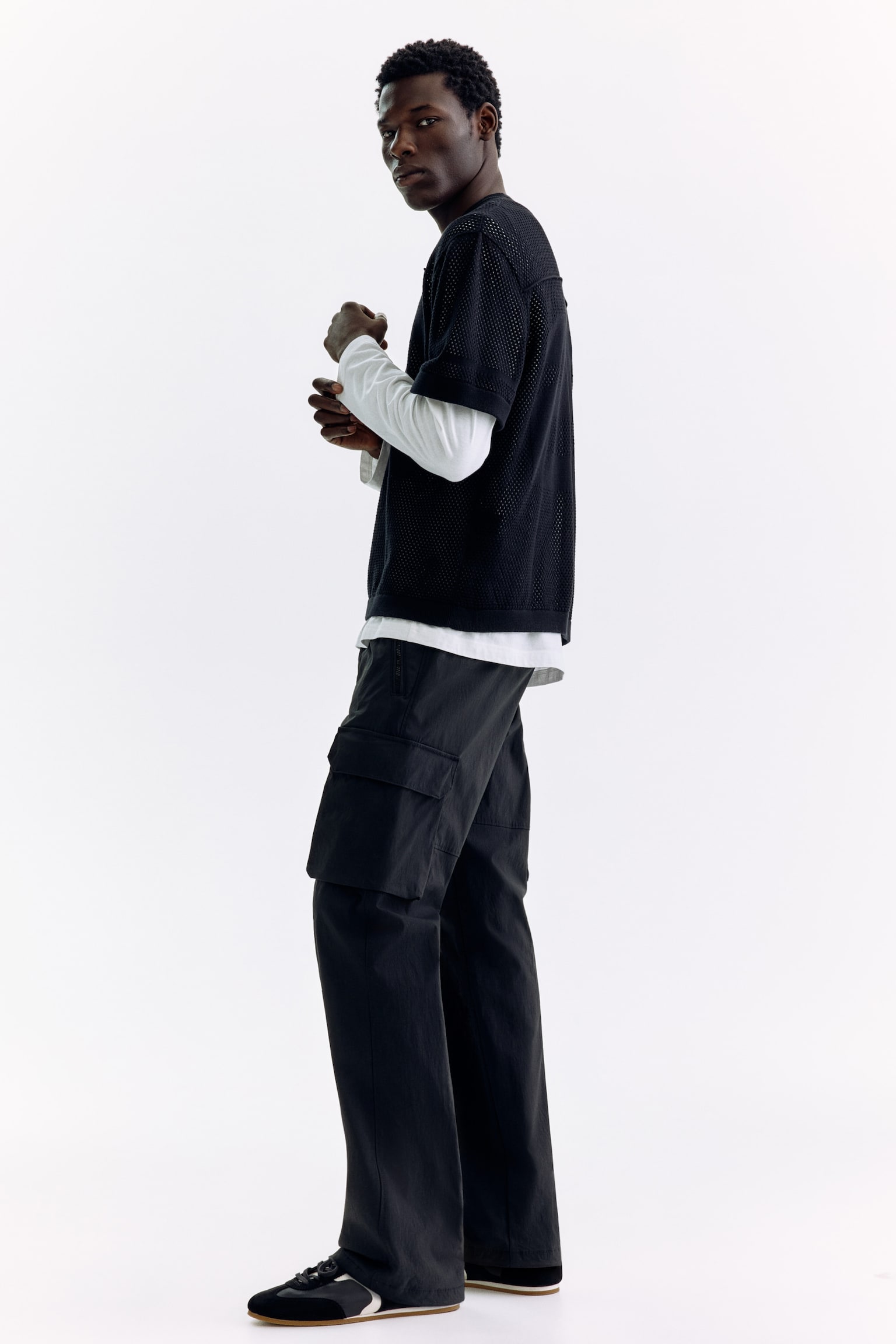 Regular Fit Nylon cargo trousers - Black/Dark grey - 3