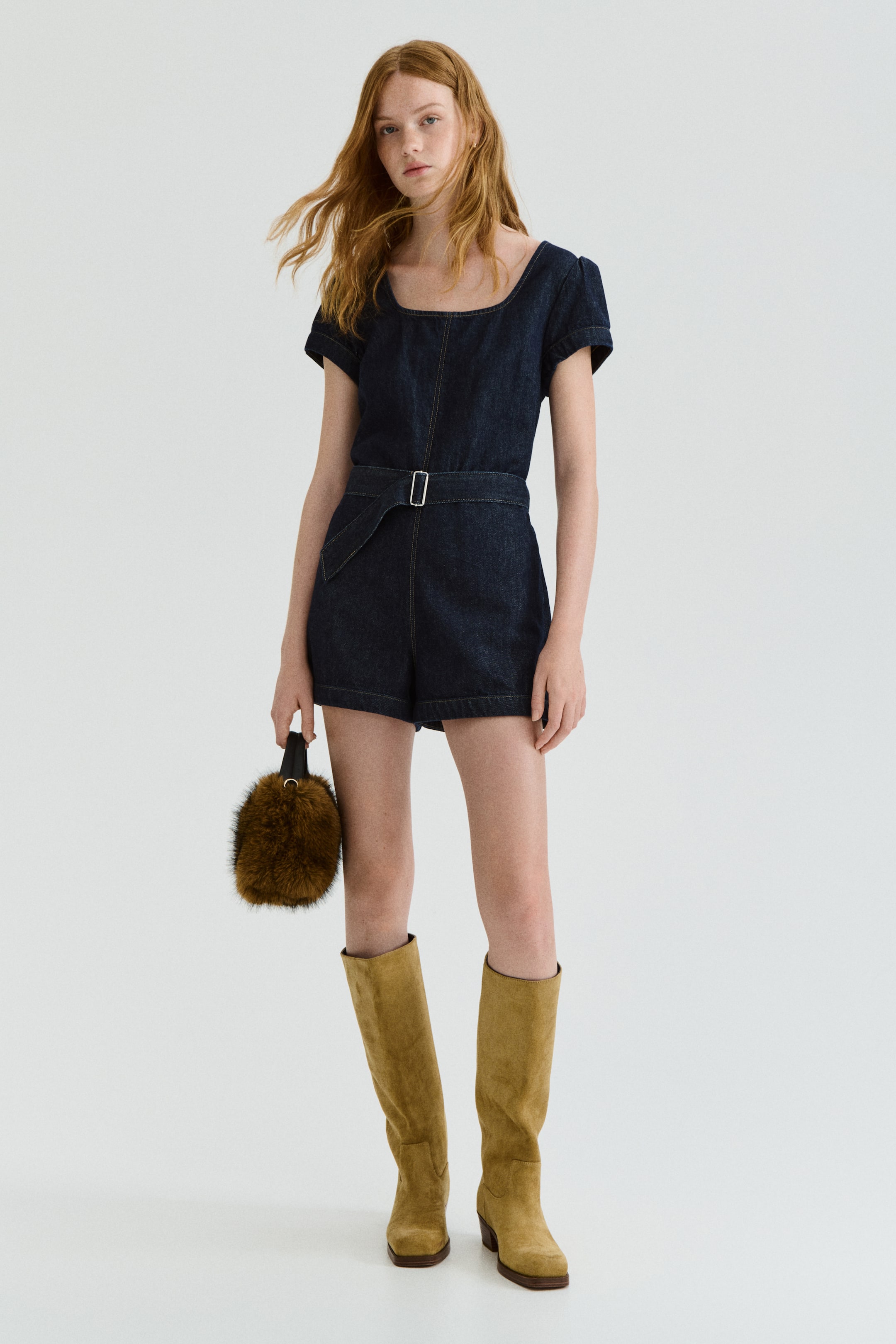 View larger image: Belted Denim Romper - Dark denim blue - Ladies | H&M PH 3
