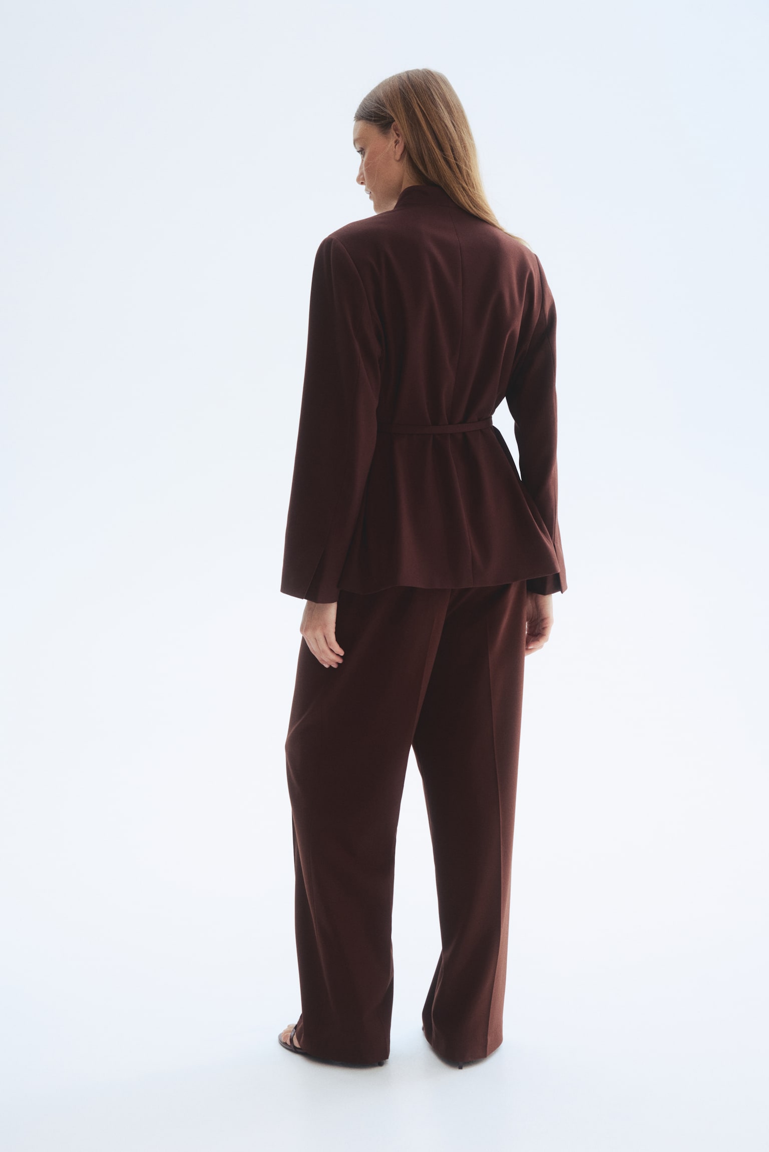 Блейзер оверсайз із ремінцем - Темно-коричневий - 6