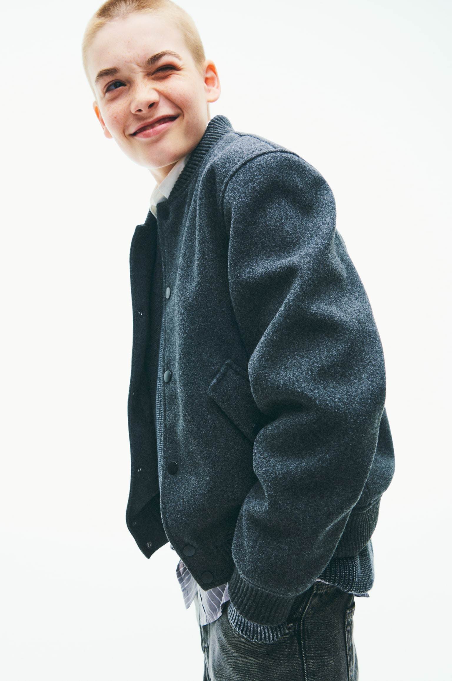 Felted bomber jacket - Dark grey marl - 2