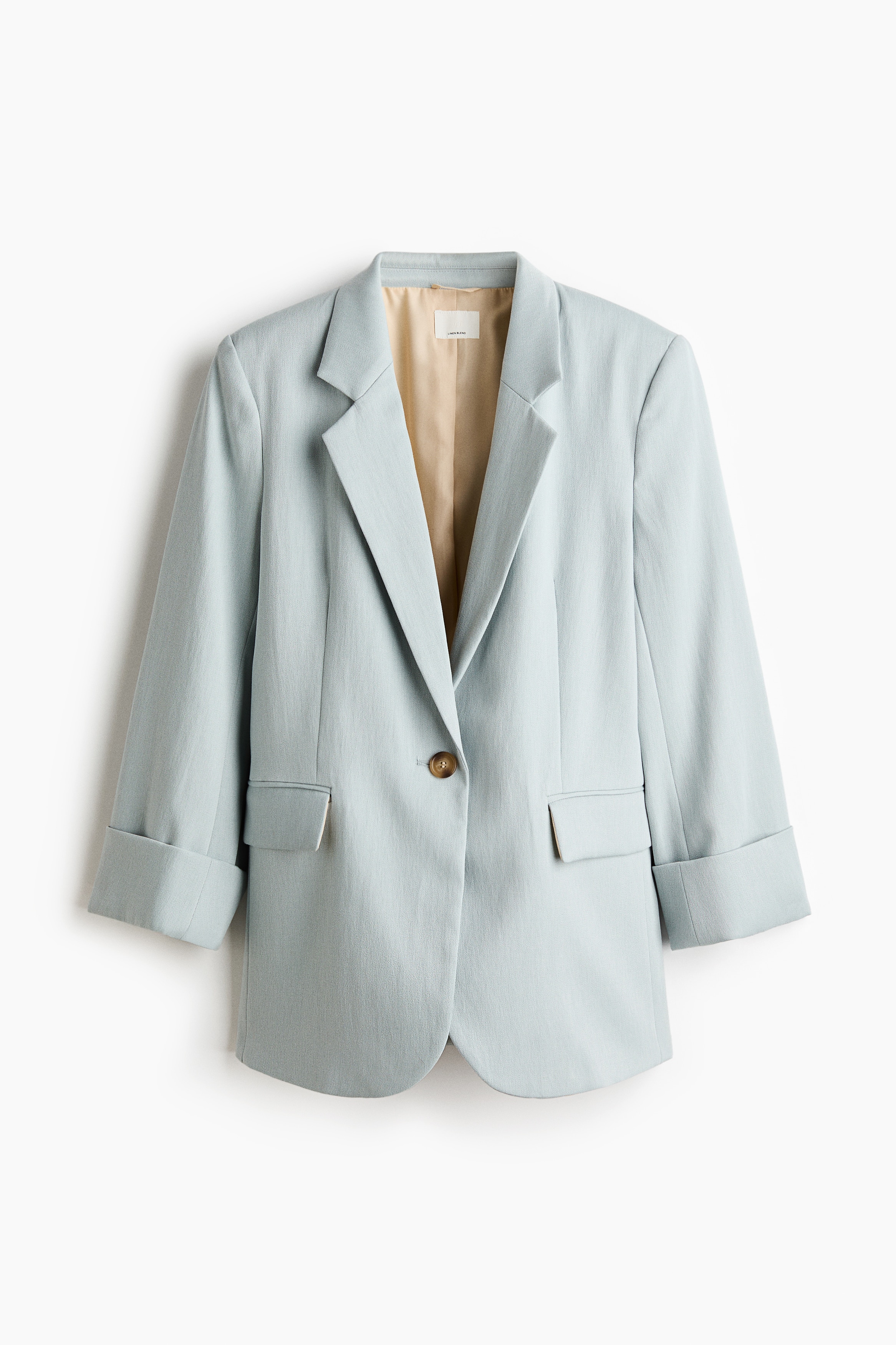 Linen-blend blazer - Light turquoise/Plum purple/Cream