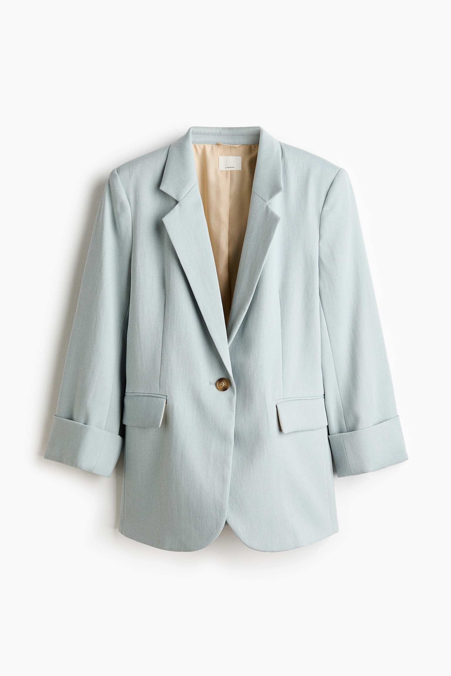 Linen-blend blazer - Light turquoise/Plum purple/Cream - 2