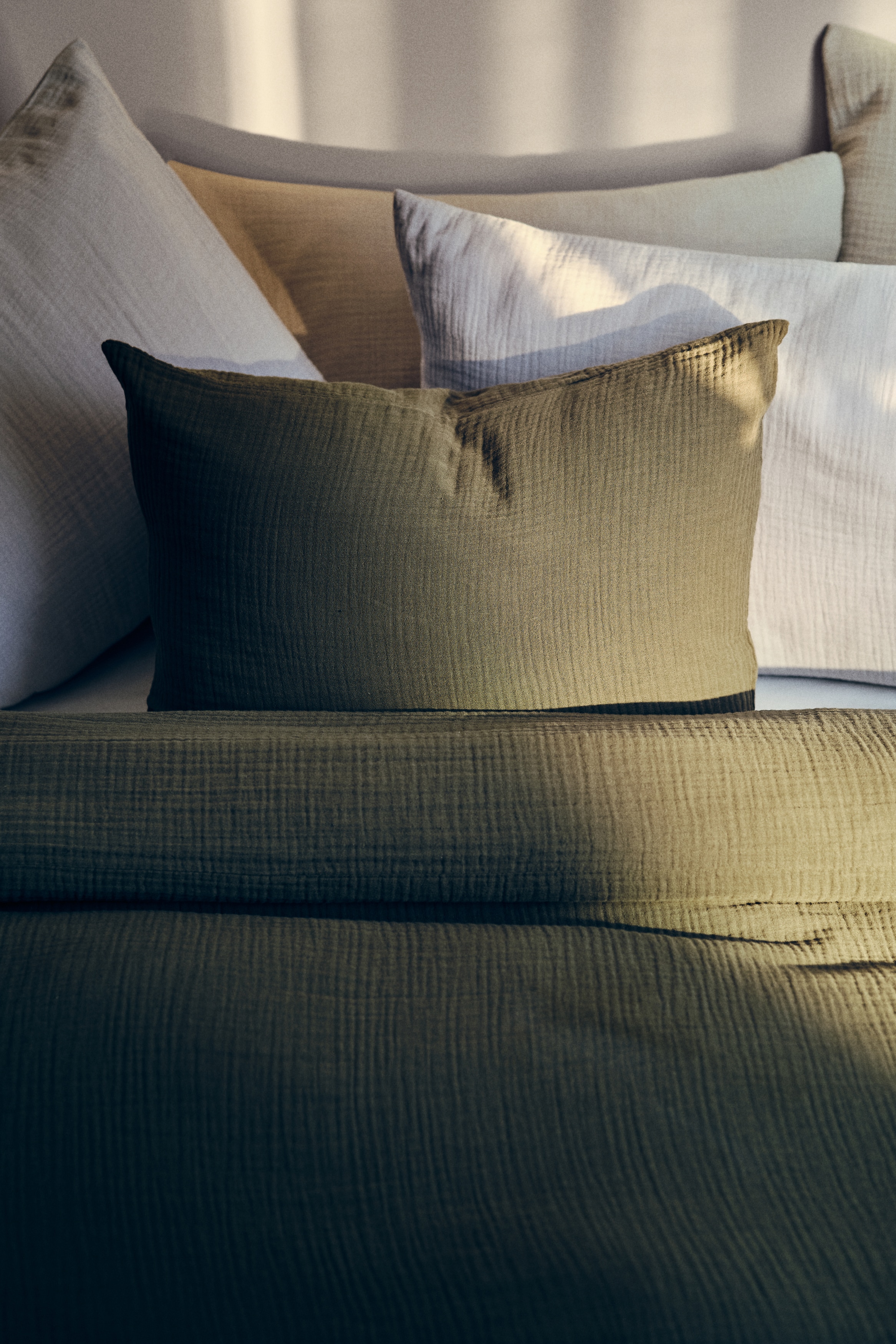 Parure de couette lit simple en mousseline - Vert forêt/Beige clair/Taupe/Bleu ancien clair/Rose clair/Taupe clair/Blanc/Marron foncé/Vert ancien clair/Gris anthracite/Rouge rouille