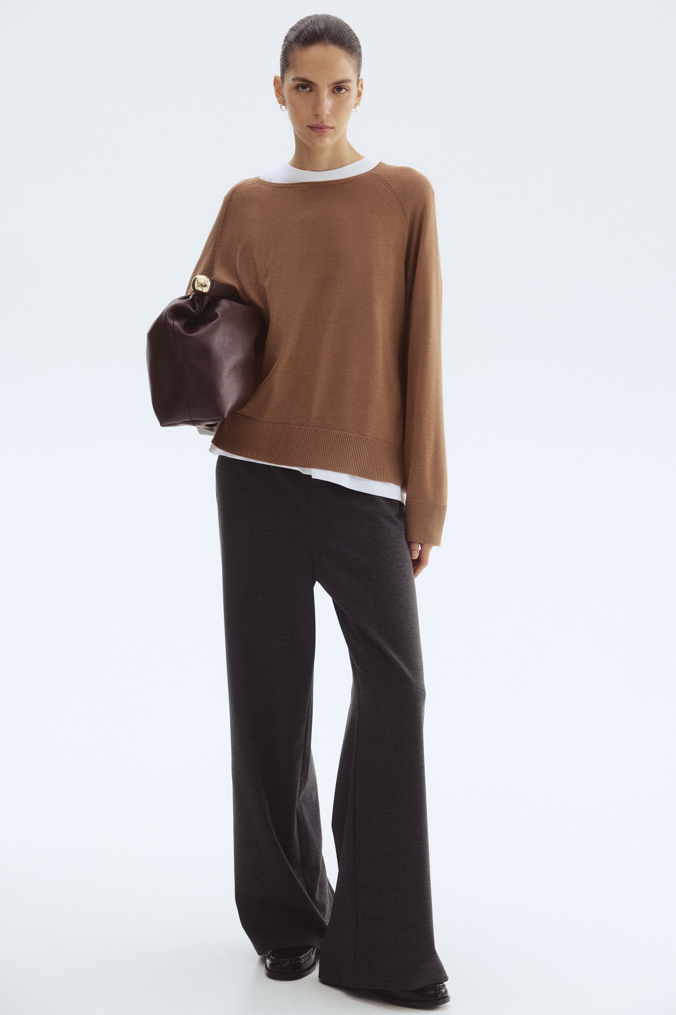 Dam - Mörkgråmelerad Rak byxa - Size: XS  - H&M