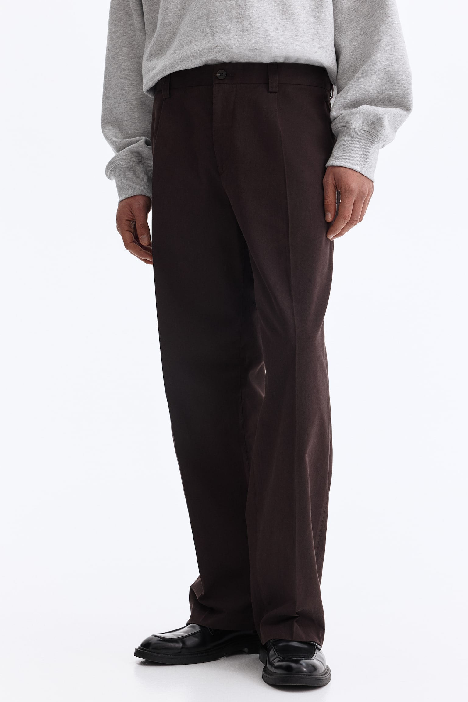 Relaxed Fit Cotton and lyocell tailored trousers - Dark brown/Black - 4