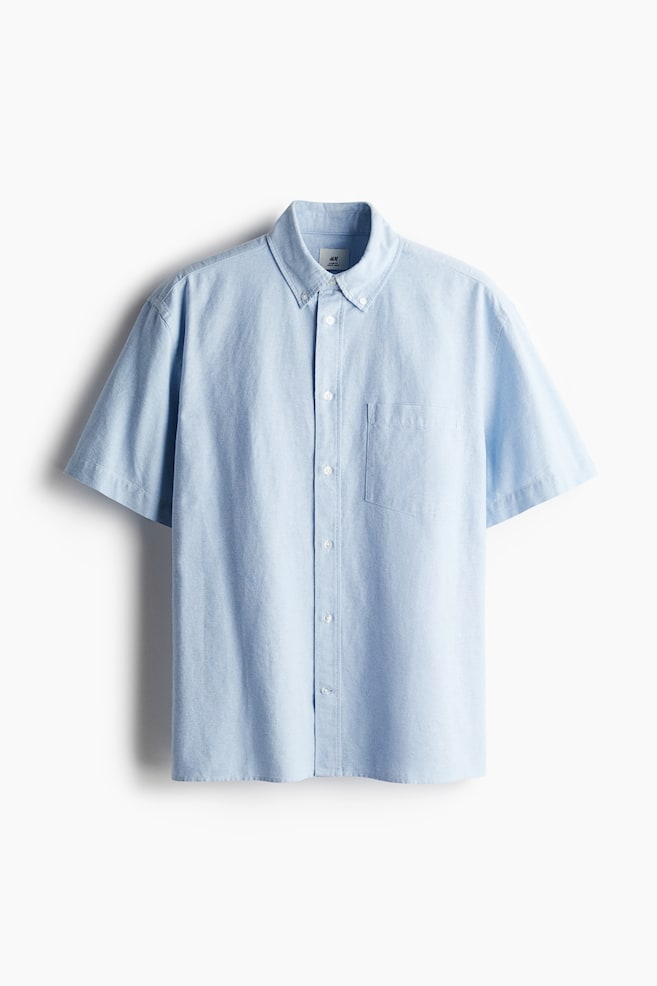 Loose Fit Short Sleeve Oxford Shirt - Light blue/Light beige/Black - 1