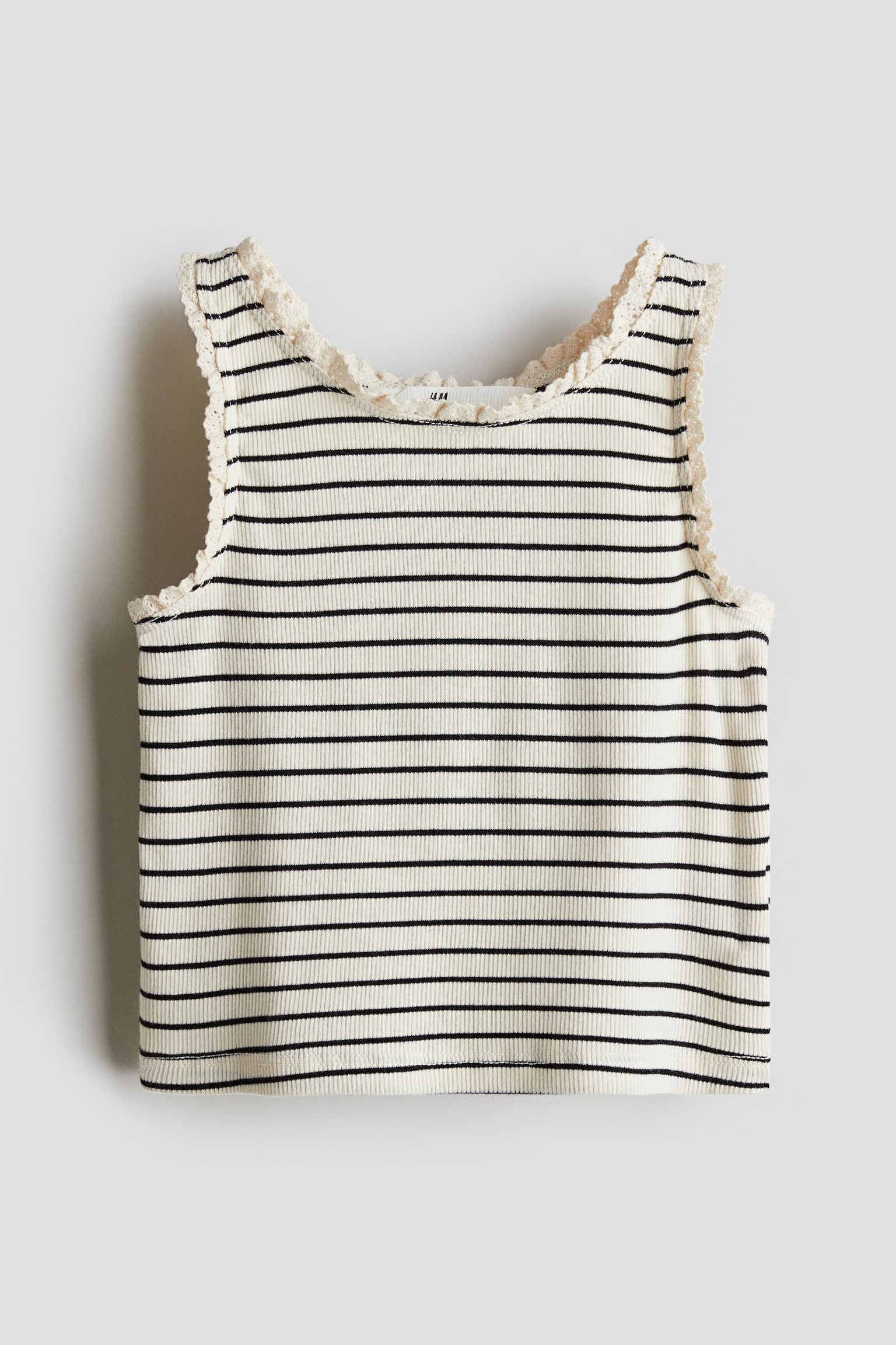 Lace-trimmed vest top - Natural white/Striped/Dark grey/Spotted - 1