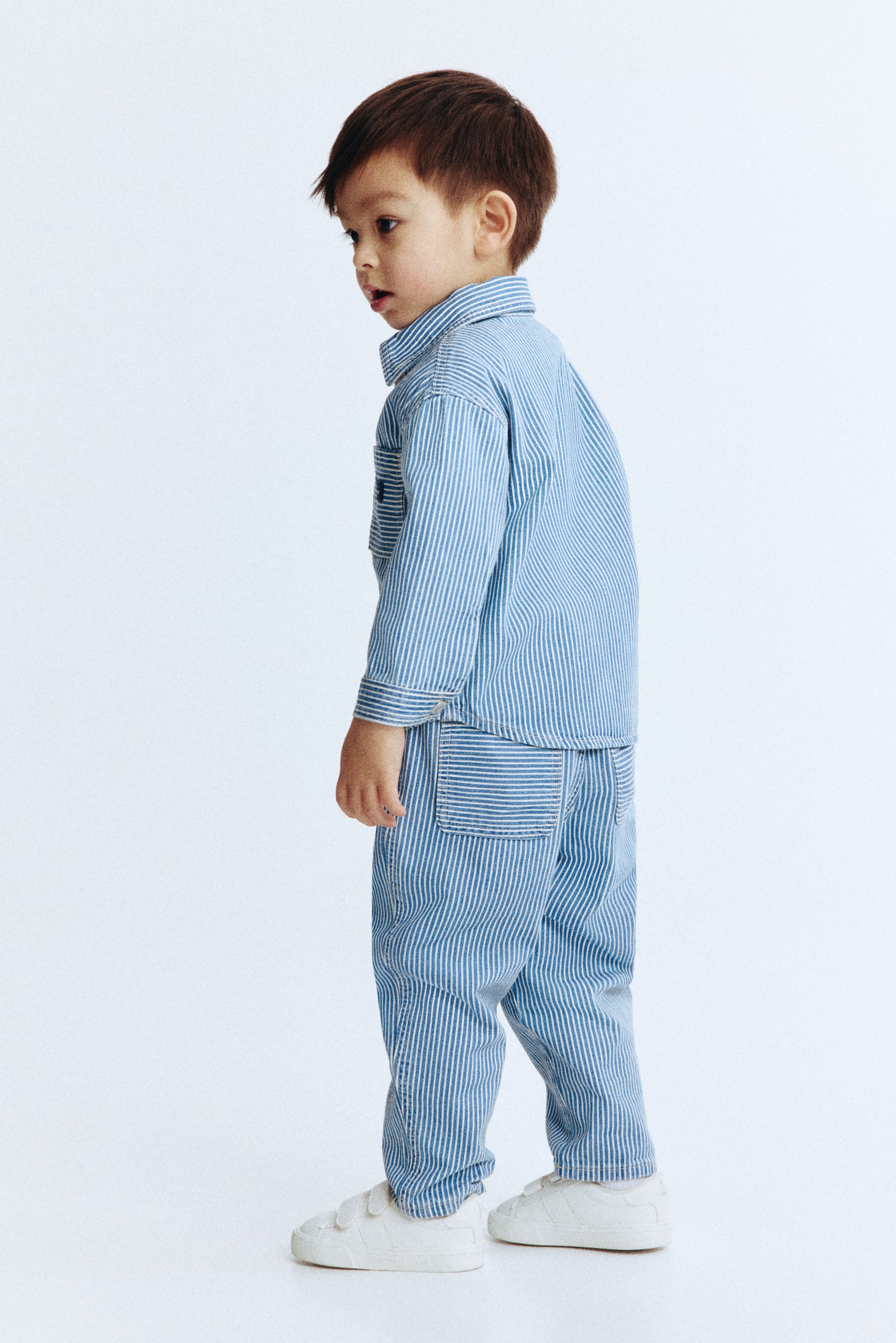 Joggers από βαμβακερό ντιαγκονάλ ύφασμα - Μπλε/λευκό/ριγέ/Ανοιχτό χακί - 3