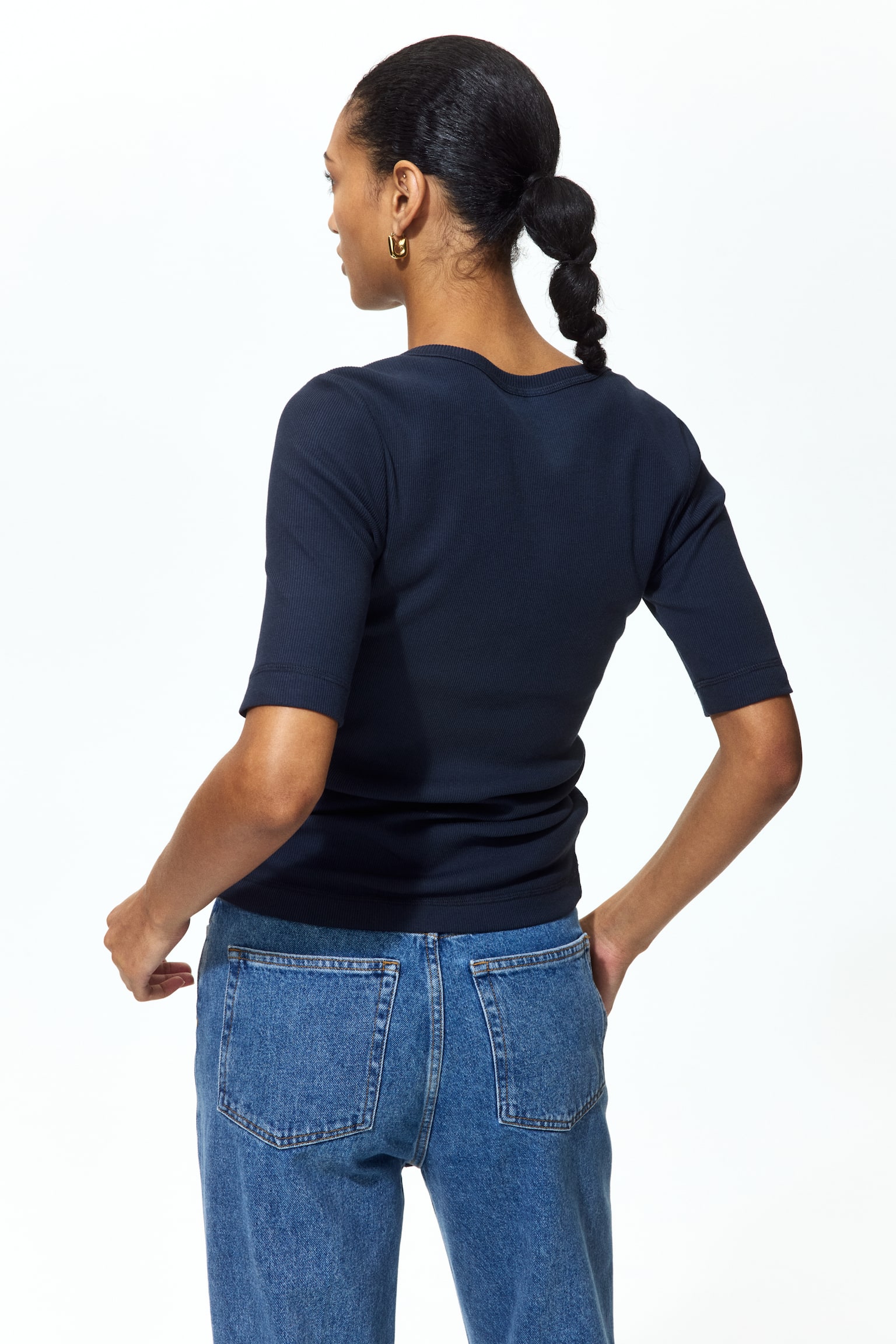 Ribbed silk-blend top - Navy blue/White/Truffle grey - 5