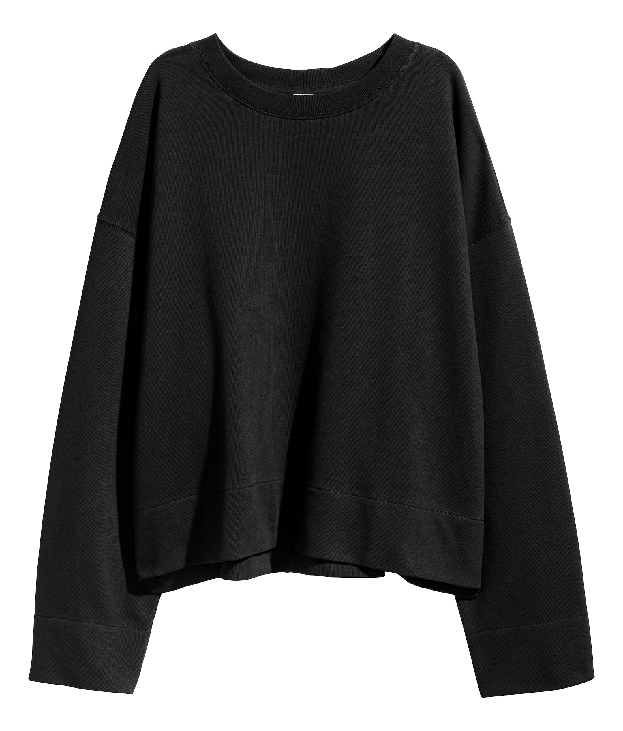 Wide cotton top - Long sleeve - Black - Ladies | H&M GB