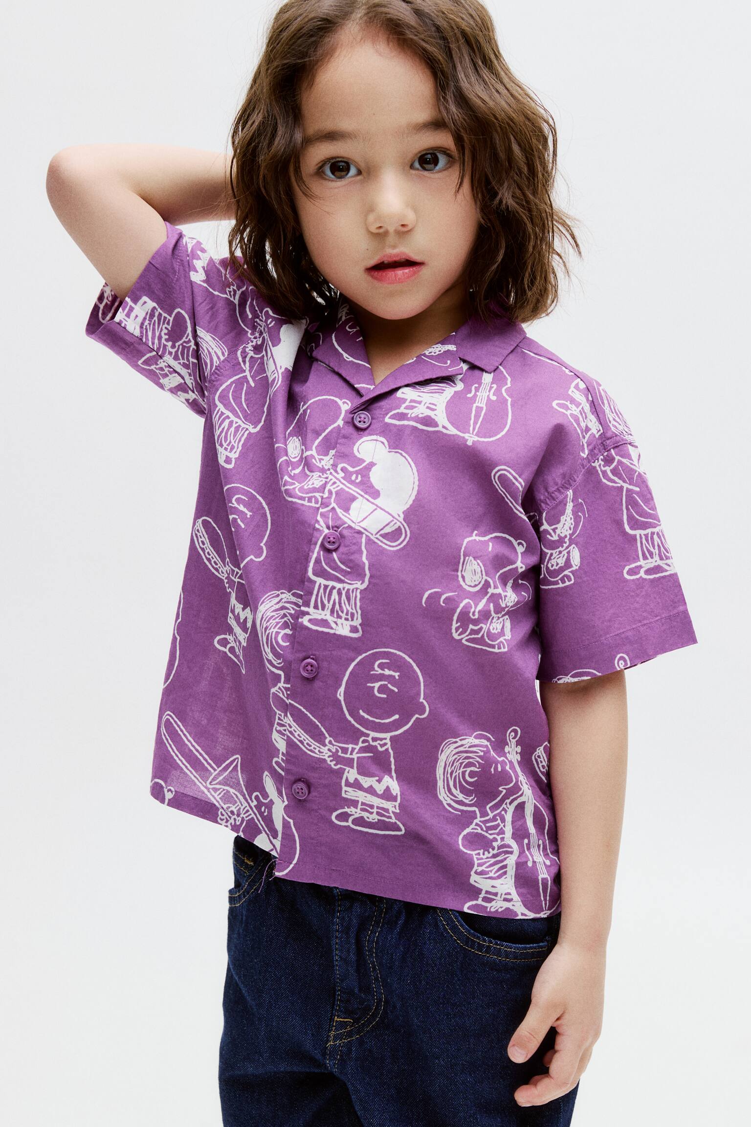 Áo sơ mi hoa văn cổ hai ve - Màu tím/Snoopy - 3