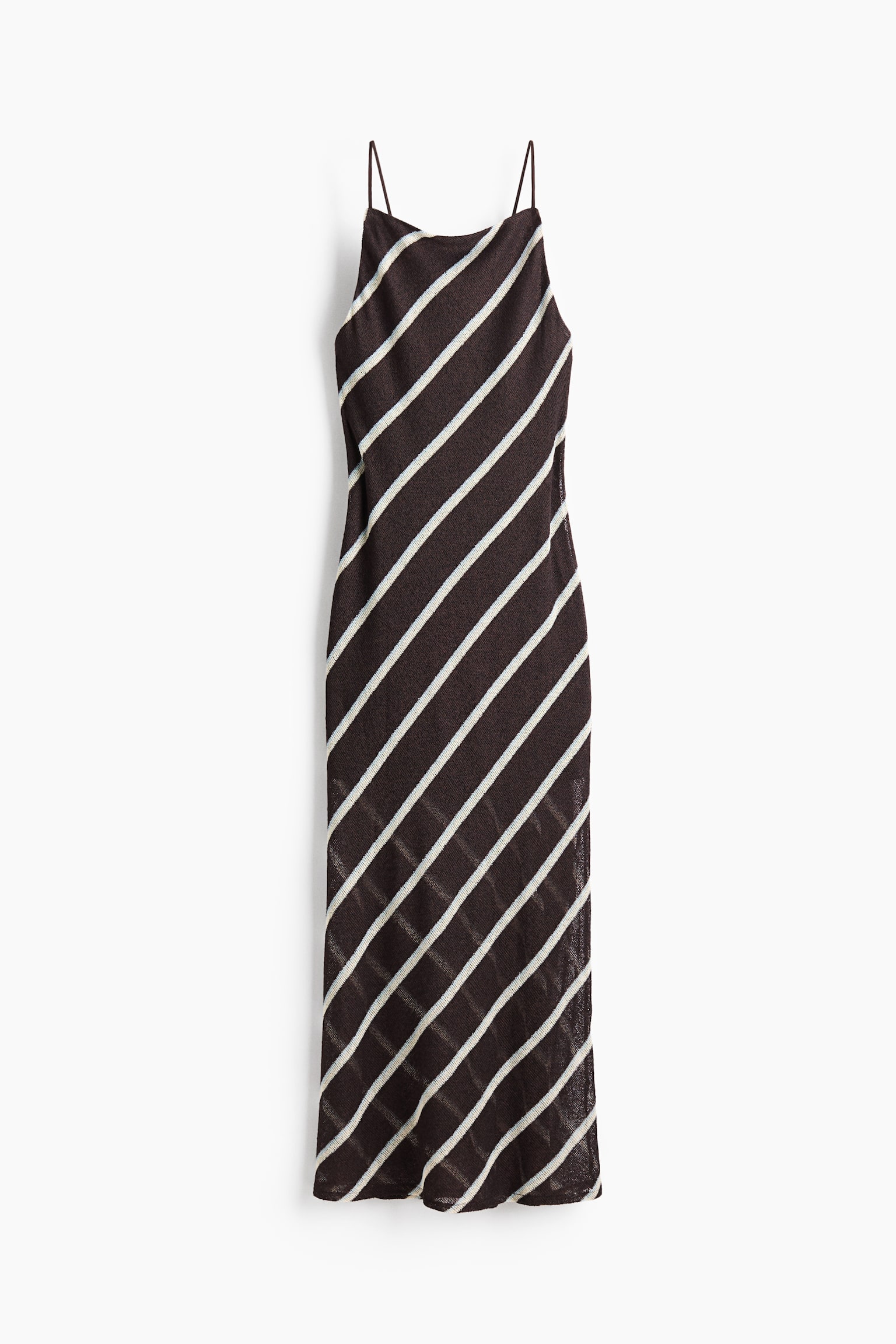 Cowl-Neck Strappy Dress - Dark brown/striped - 1
