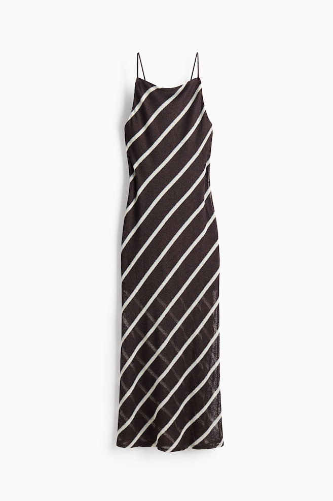 Cowl-Neck Strappy Dress - Dark brown/striped - 1