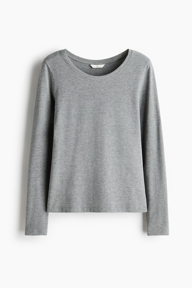 Fitted cotton top - Grey marl/Black/White - 1