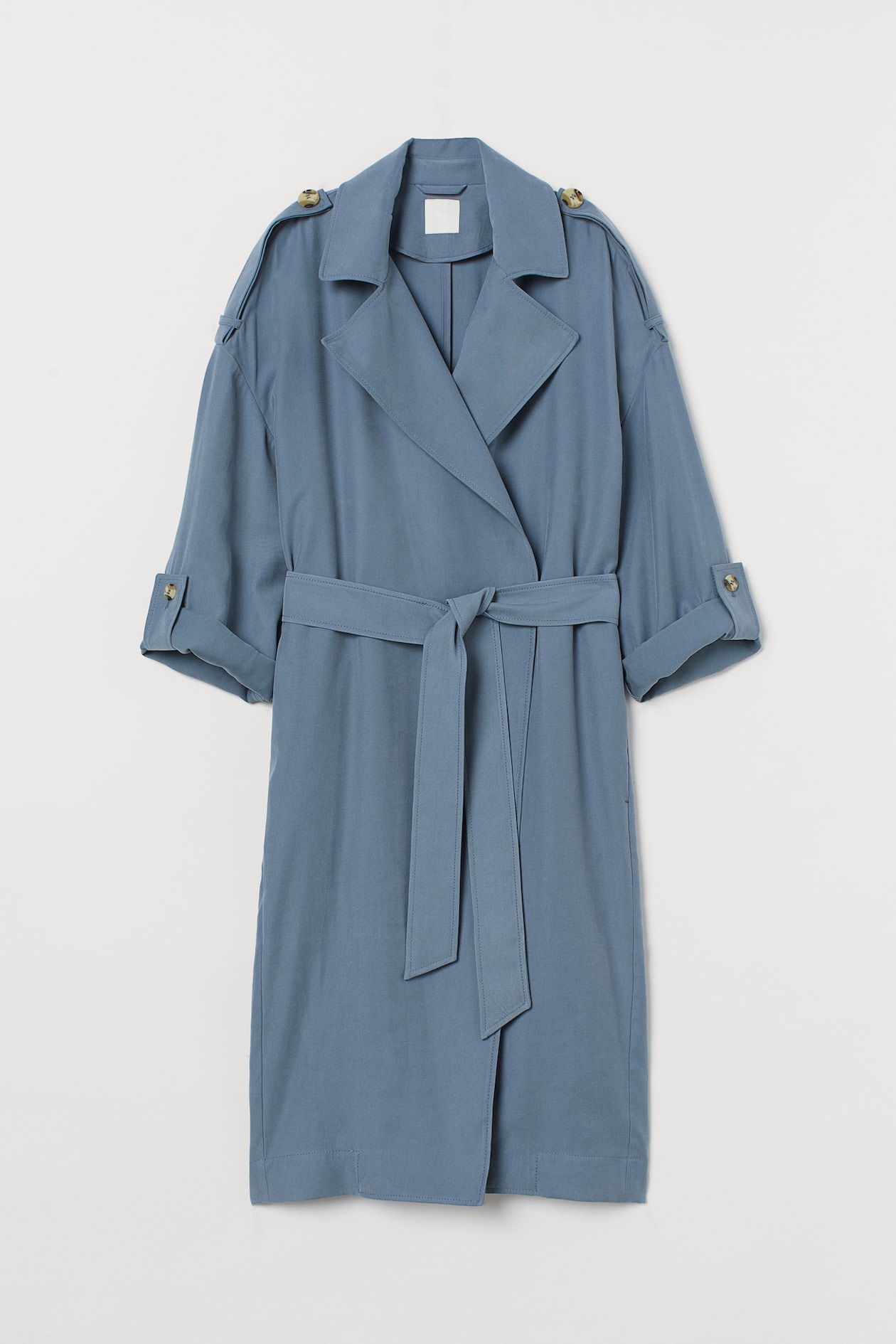 Tie Belt Coat - Long sleeve - Long - Light gray-blue - Ladies | H&M US