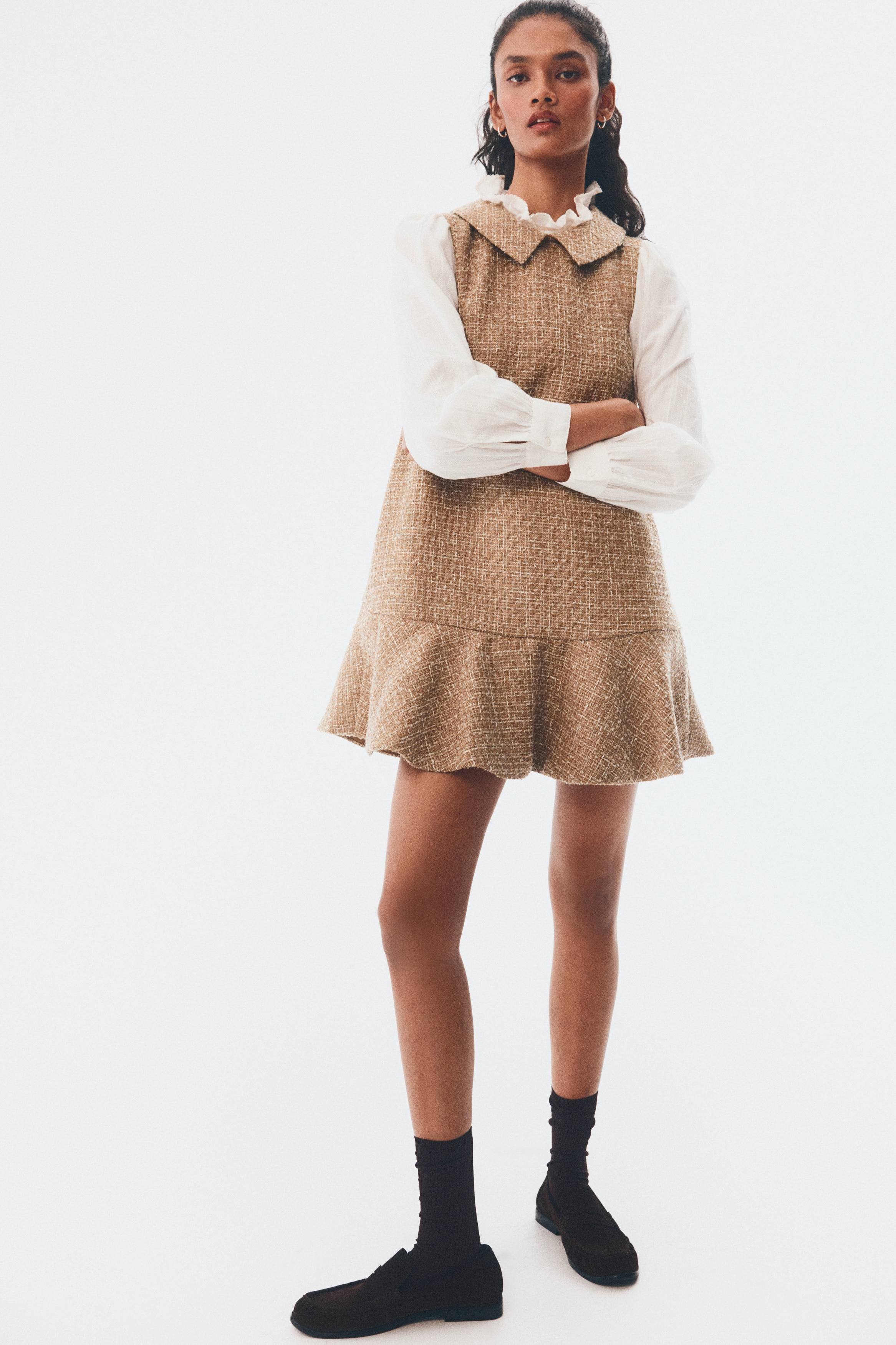 Ladies - Beige Textured dress - Size: M  - H&M