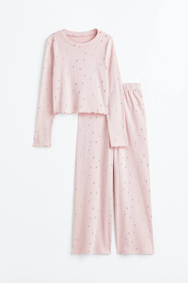 Printed cotton jersey pyjamas - Light pink/Floral/Light yellow/Striped - 1