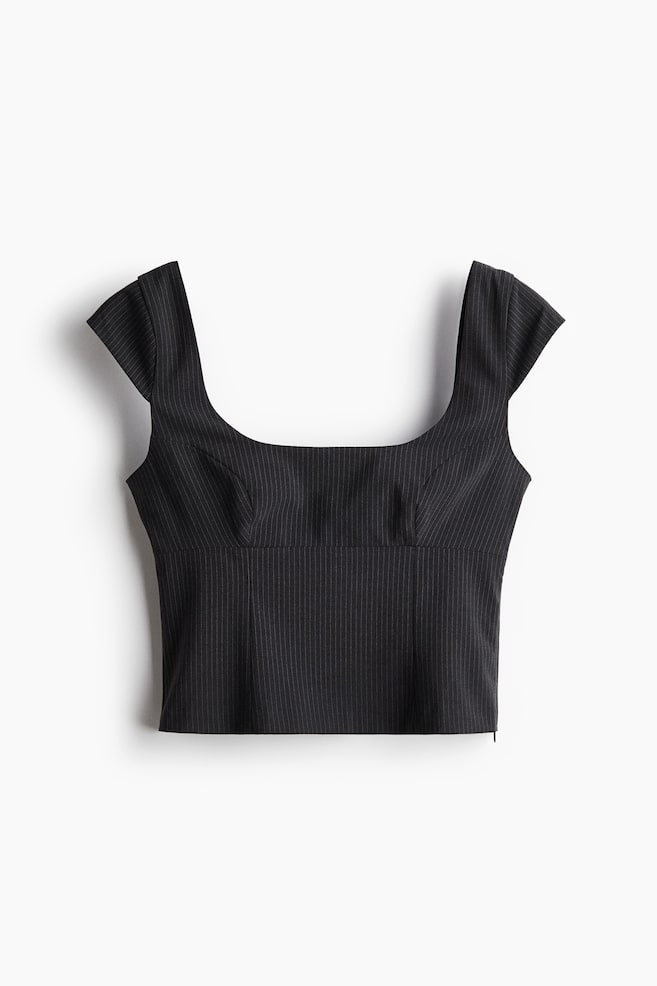 Cap-sleeved top - Dark grey/Pinstriped/Black/Dark brown - 1