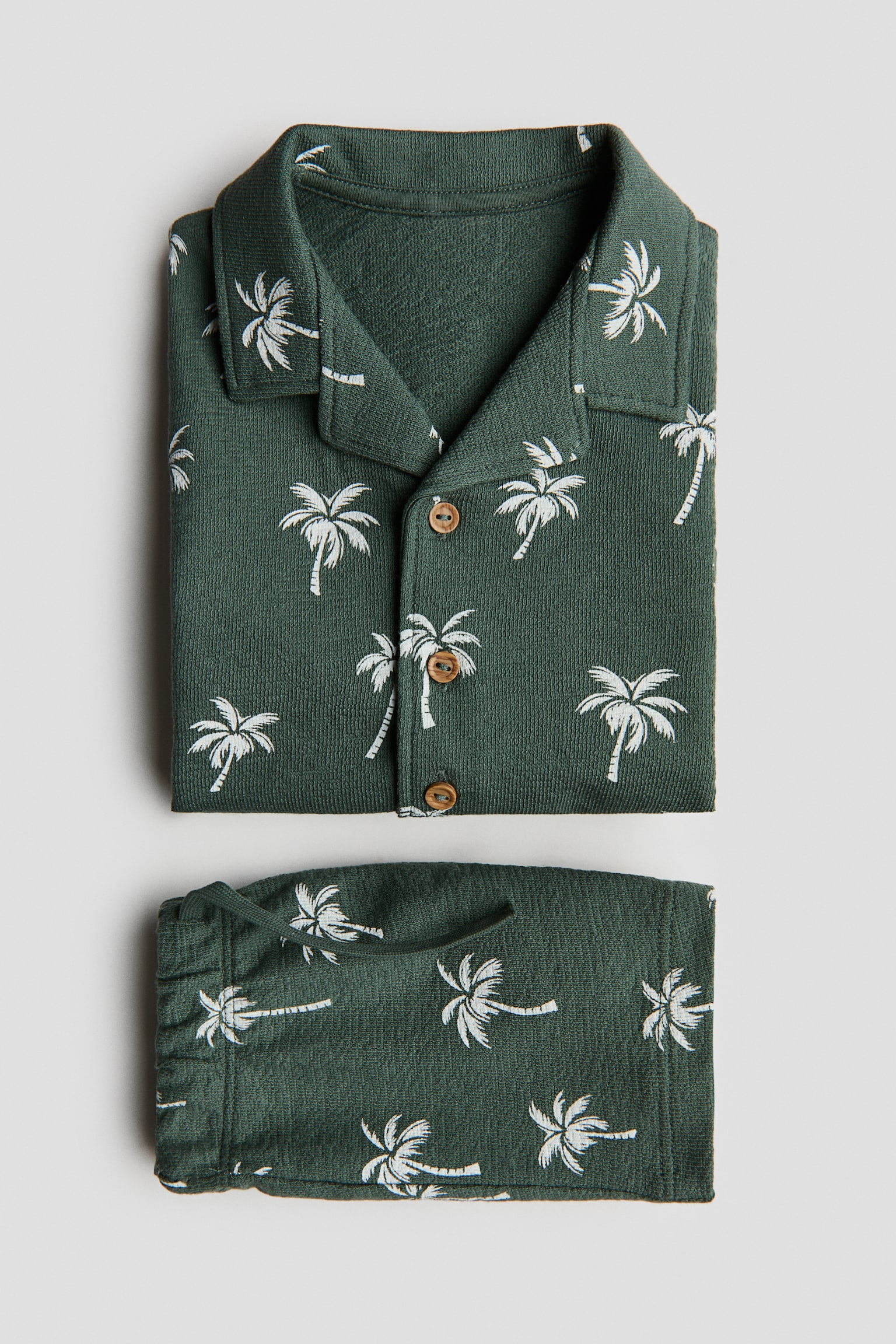 2-piece cotton jersey set - Dark green/Palm trees/Navy blue/Striped/White/Dinosaurs/Brown/Palm trees/Light beige/Blue striped - 2