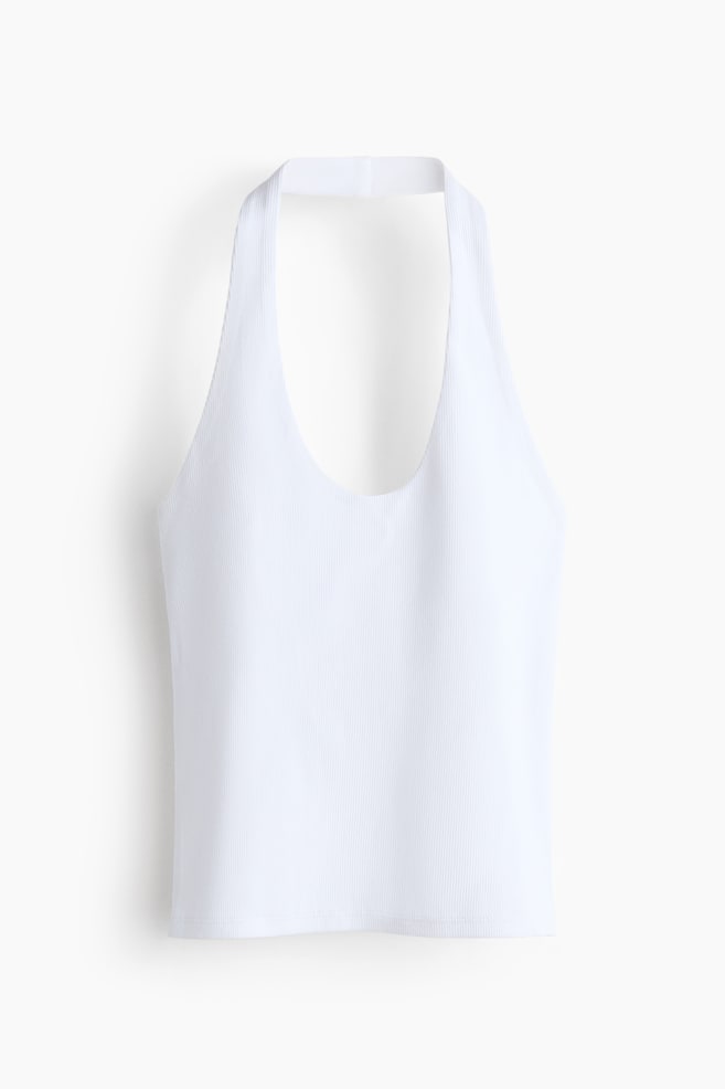 Ribbed Halterneck Top - White/Light pink/Black - 1
