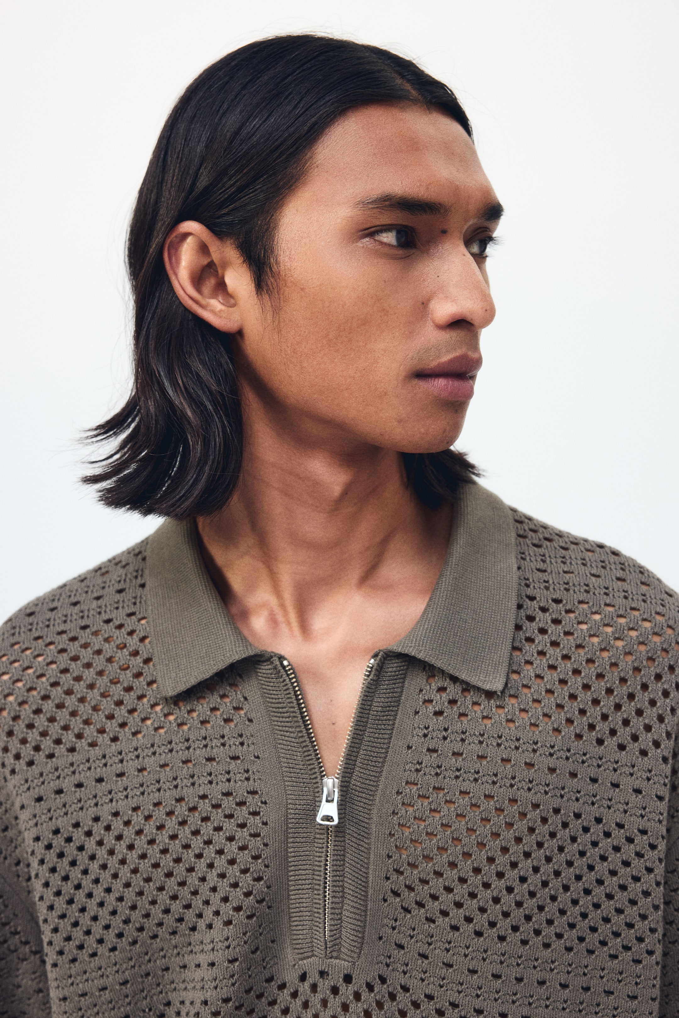 Relaxed-Fit Open-Knit Polo Shirt
