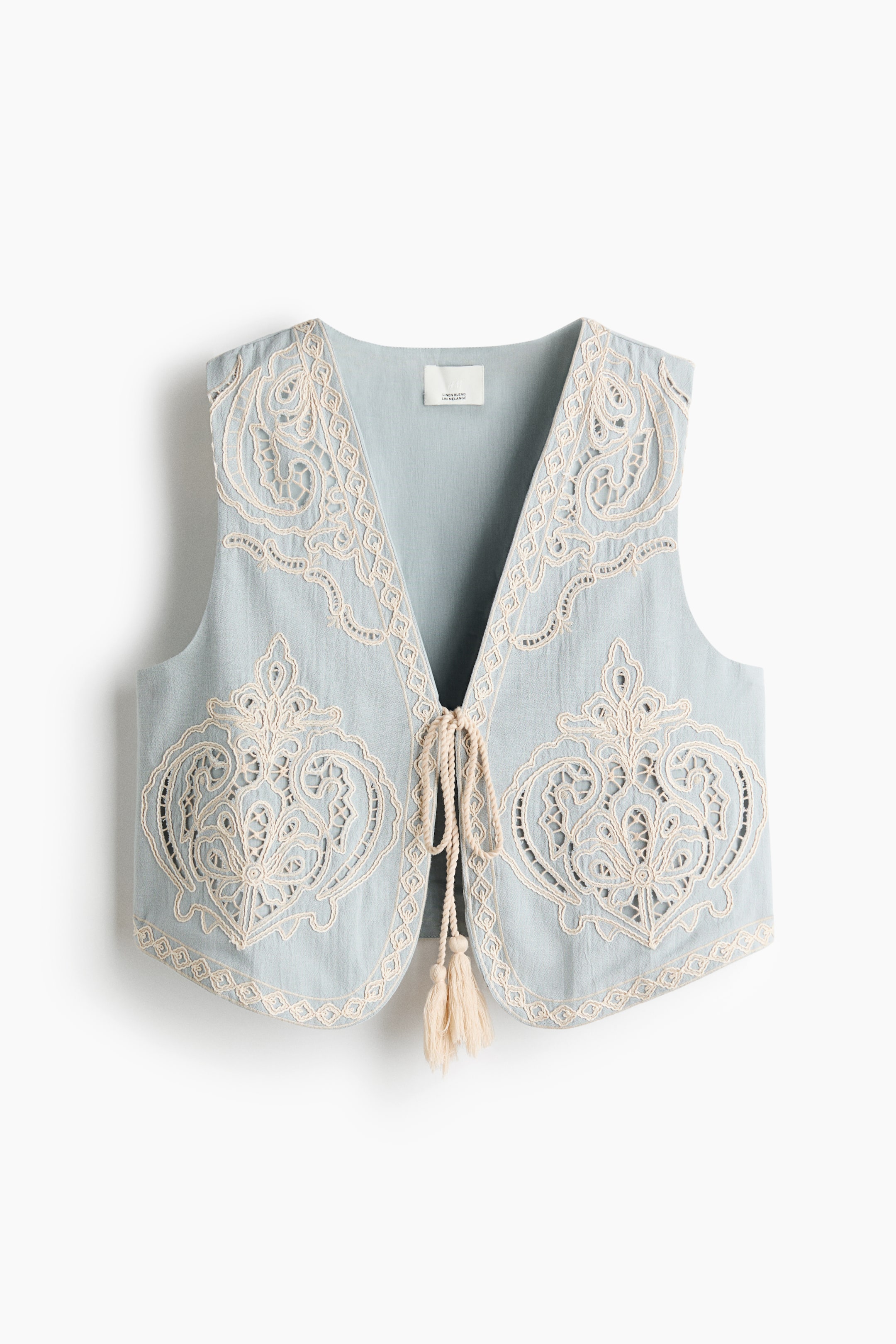 Linen-Blend Vest with Eyelet Embroidery