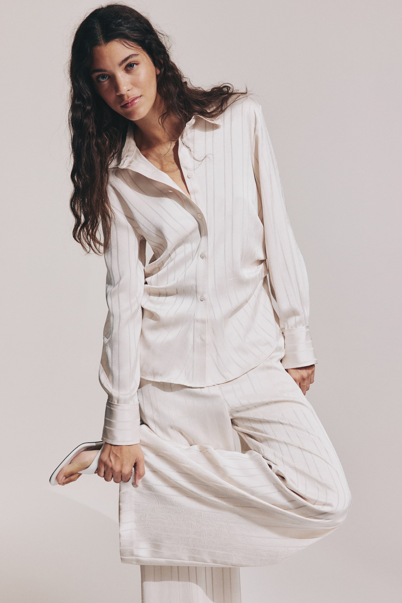 Wide tailored trousers - Cream/Striped/Black/Patterned - 4