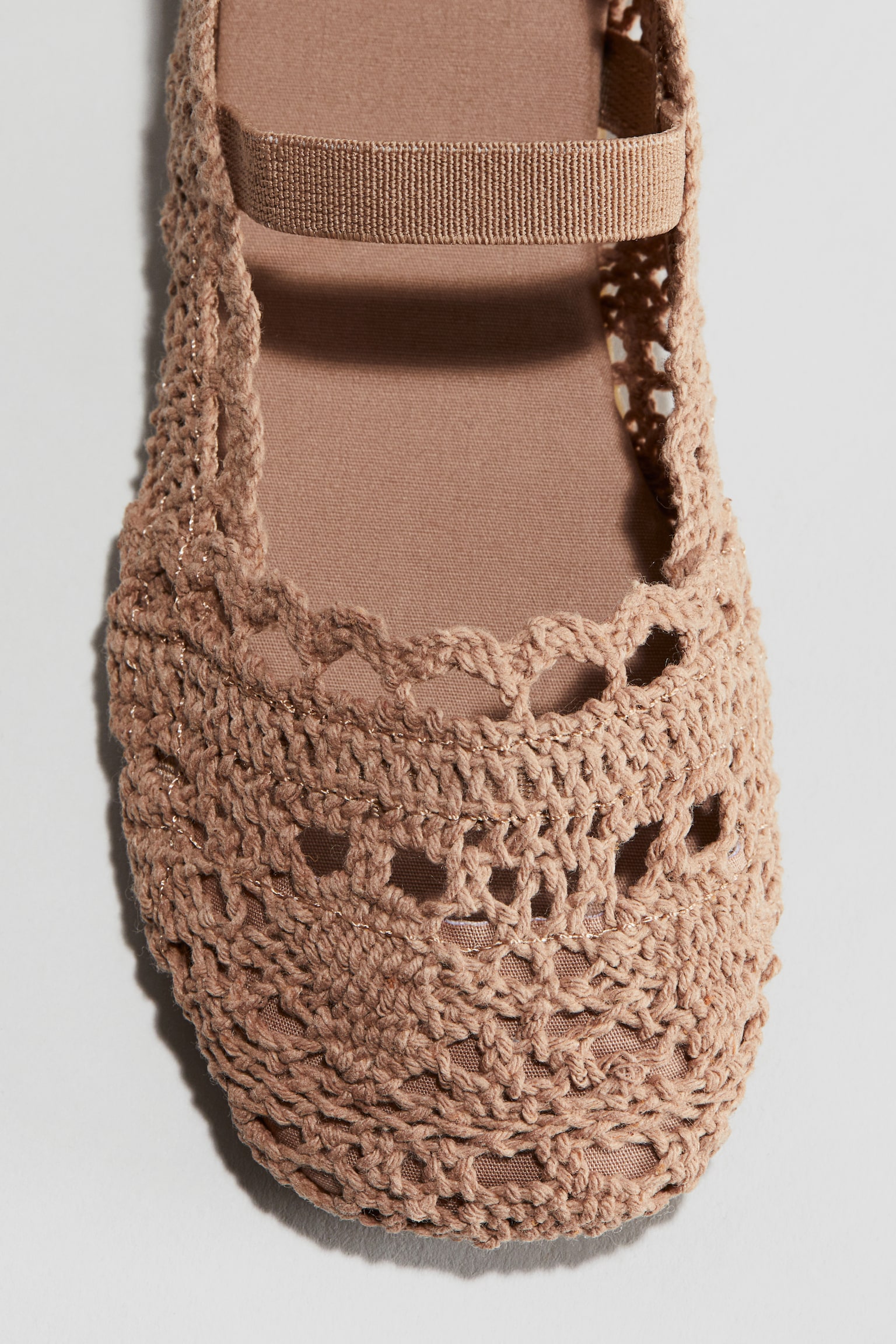 Crochet Look Ballet Flats - Dark beige/White - 2