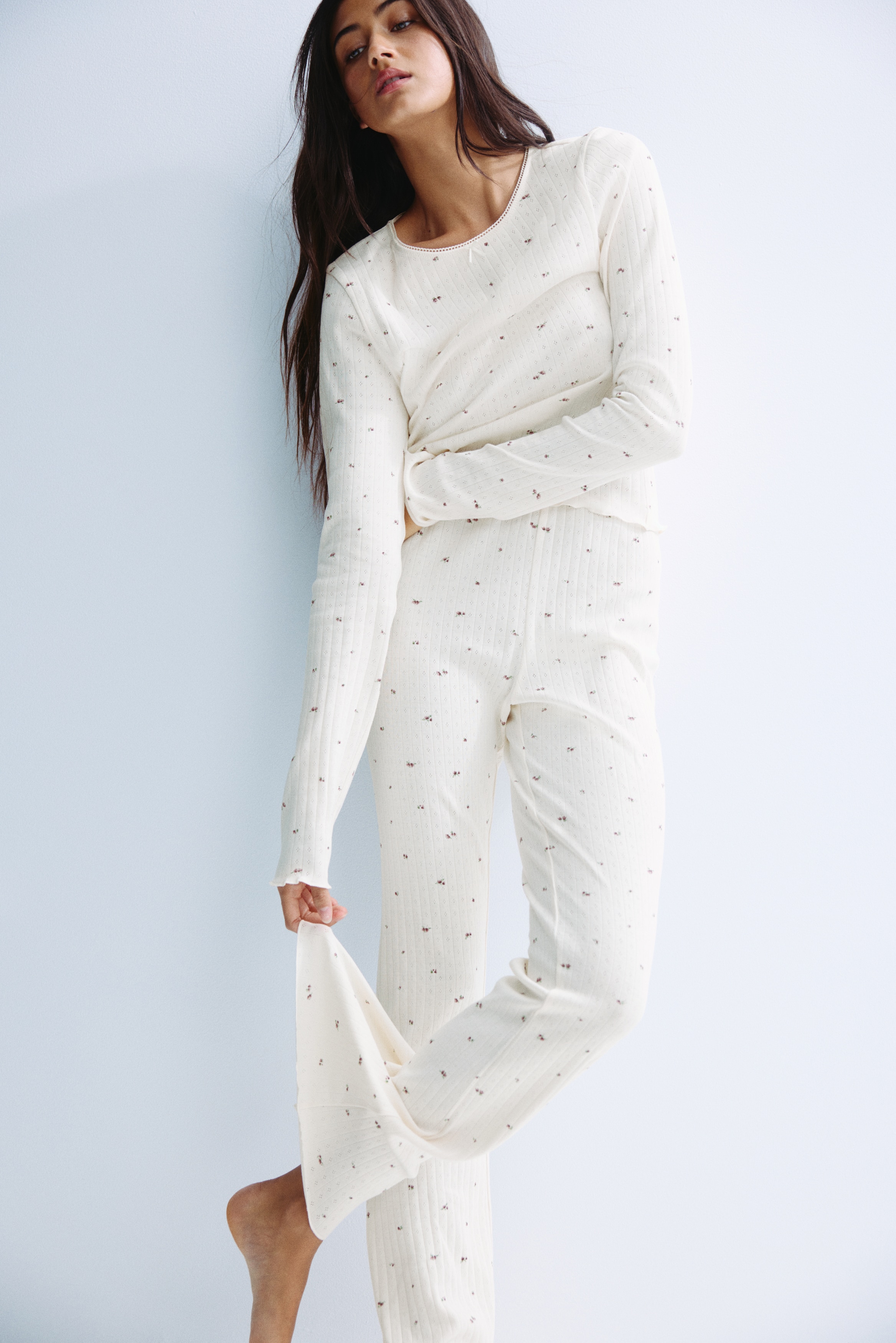 H & M - ポインテルジャージーパジャマ - ホワイト