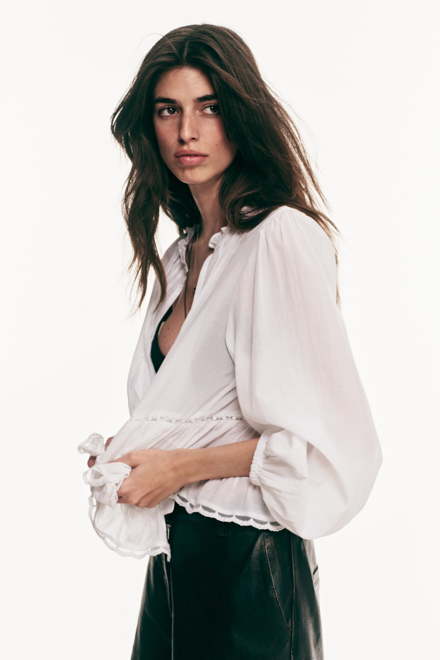 Pintucked blouse - לבן/סגול בהיר/בז' כהה/פרחוני - 1