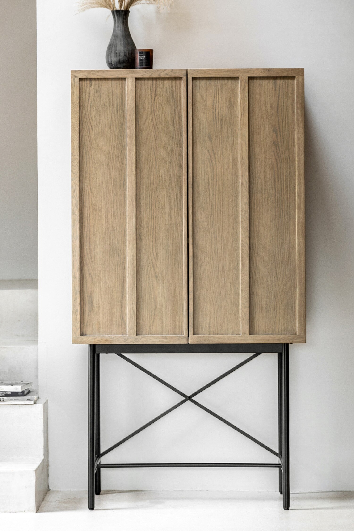 Wooden Panel 2 Door Cocktail Cabinet - Light Wood