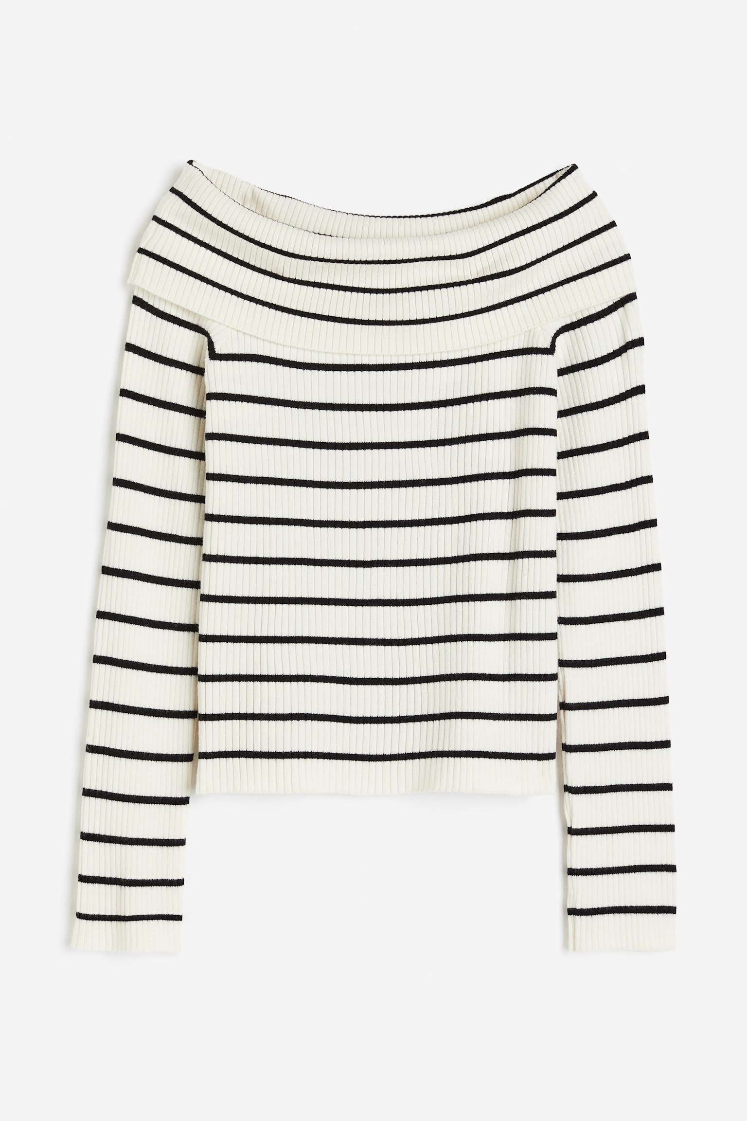 Off The Shoulder Rib Knit Top - Cream/Black stripe - 2