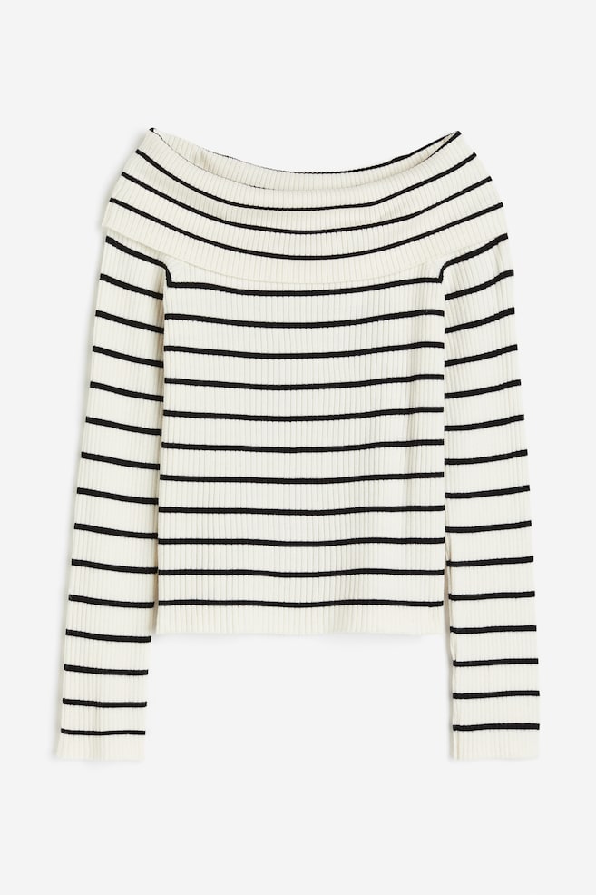 Rib-knit off-the-shoulder top - Cream/Black striped/Black/Cream - 2