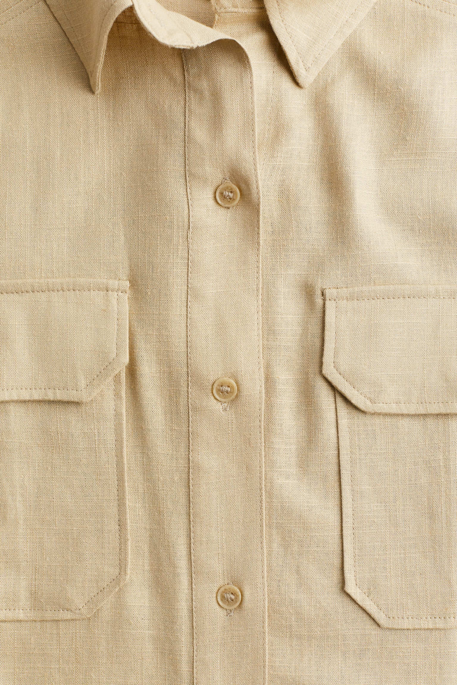 Oversized Linen Blend Cargo Shirt - Beige/Light beige/Dark grey - 6