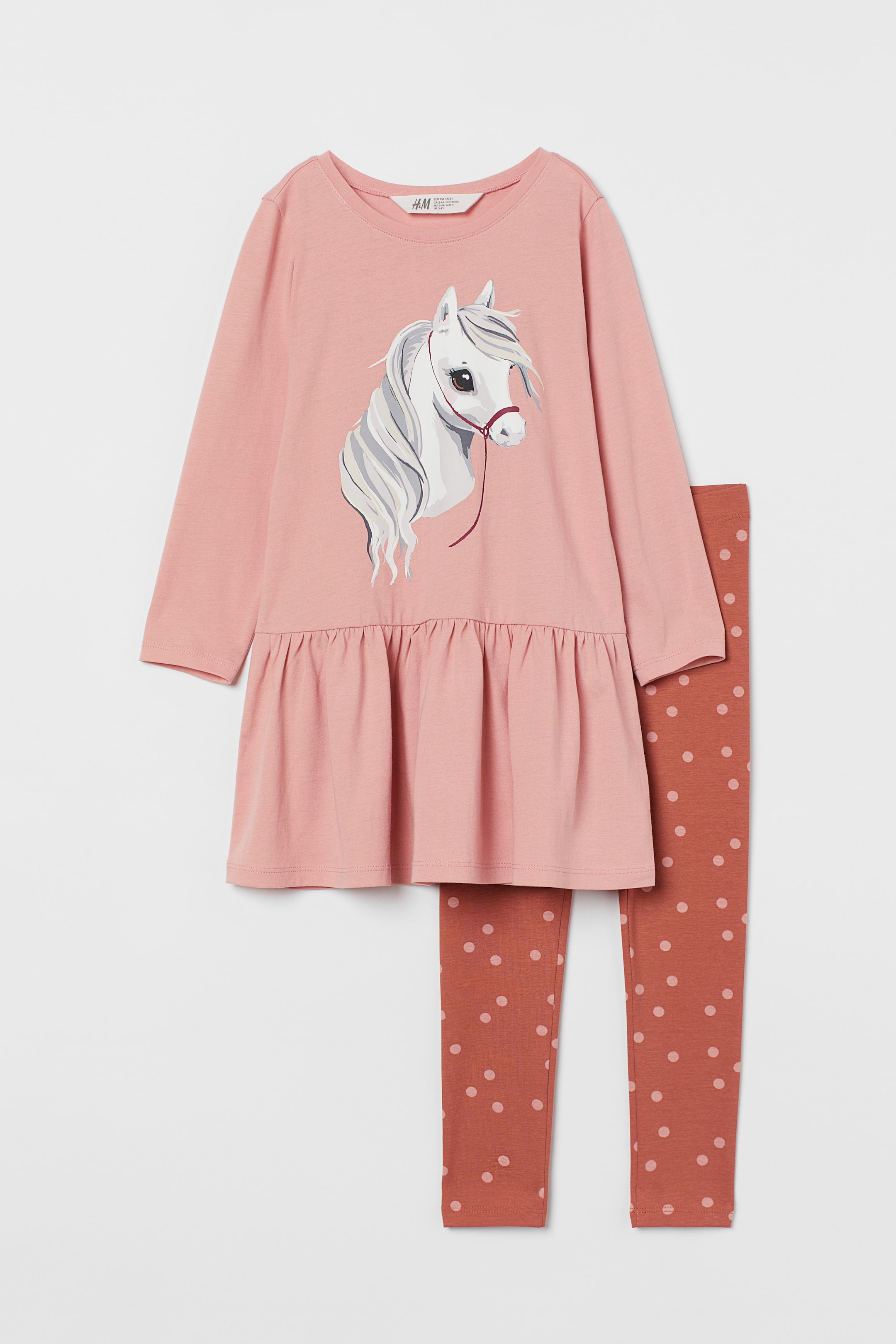 View larger image: 2-piece cotton set - Light pink/Horse - Kids | H&M IE 1
