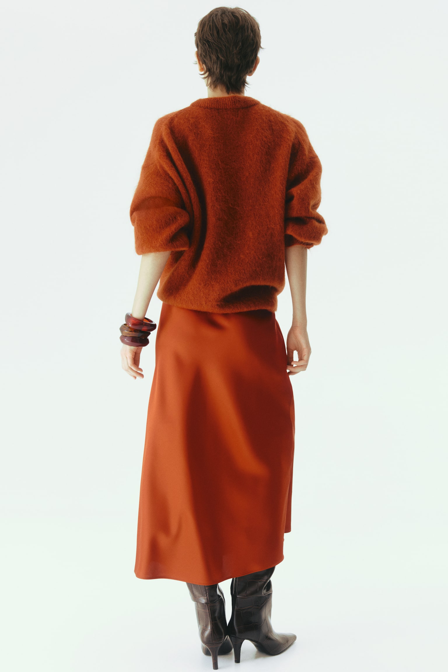 חצאית מידי - כתום חרוך/שחור/בז' בהיר/דוגמה/לבן/פרחוני/ורוד - 5