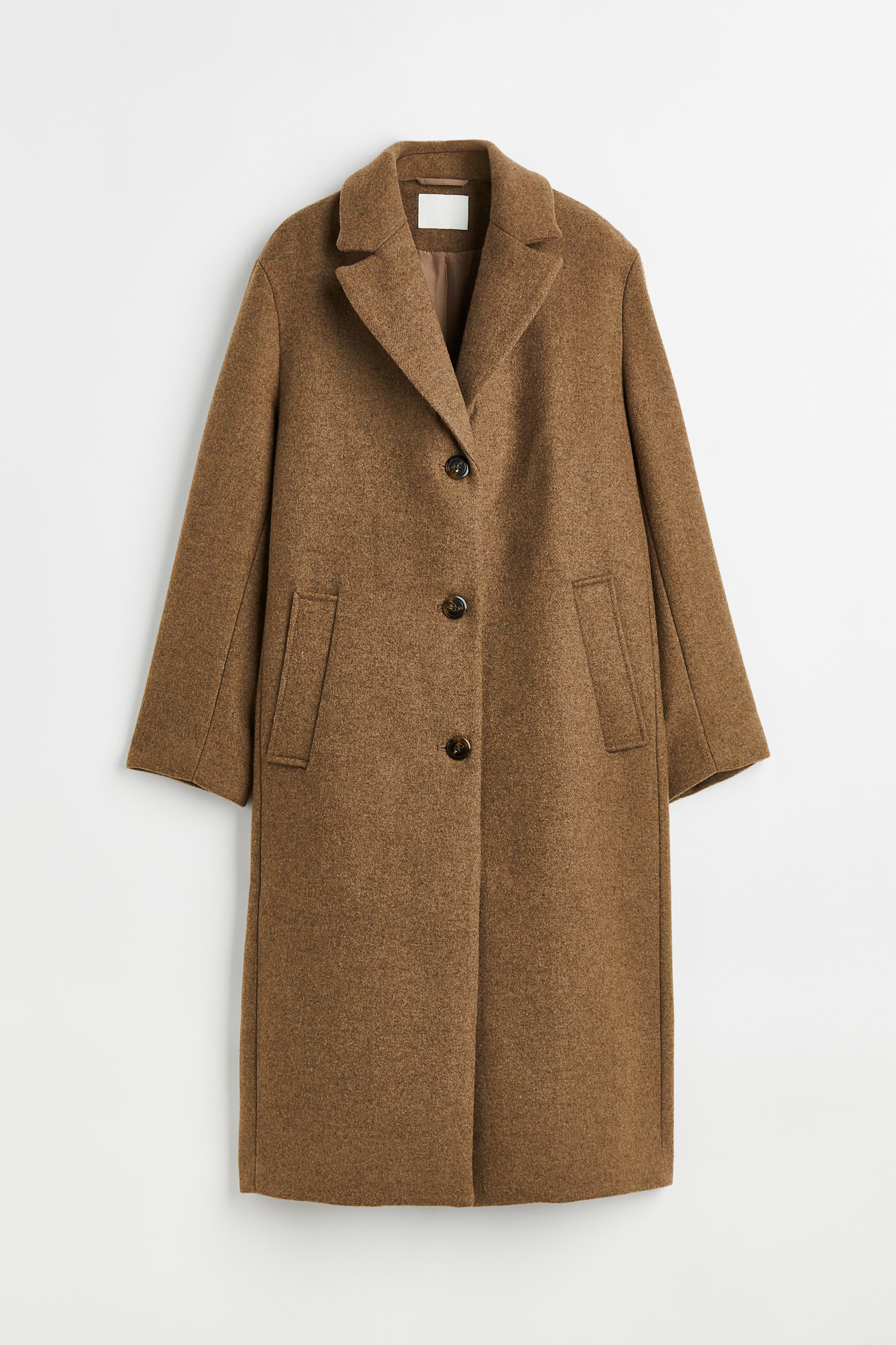 Single-breasted coat - Long sleeve - Knee length - Dark beige marl ...