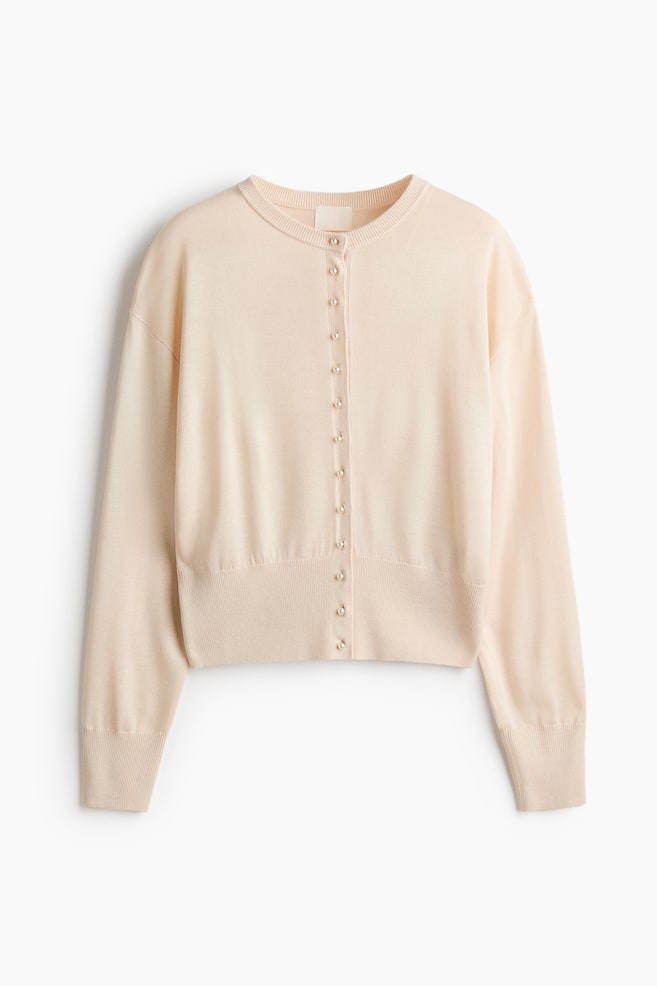 Cardigan aus Viskosegemisch - Hellbeige/Schwarz/Weinrot - 1