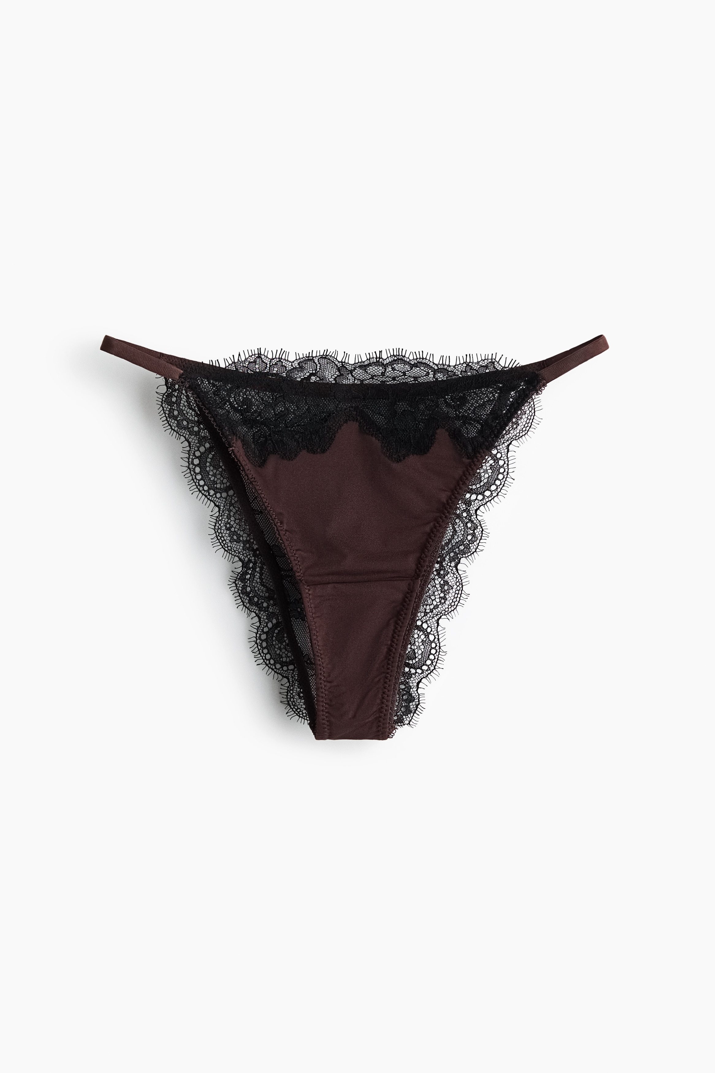 Microfibre and lace Brazilian tanga briefs - Dark brown/Black/Dark brown/Dusty pink