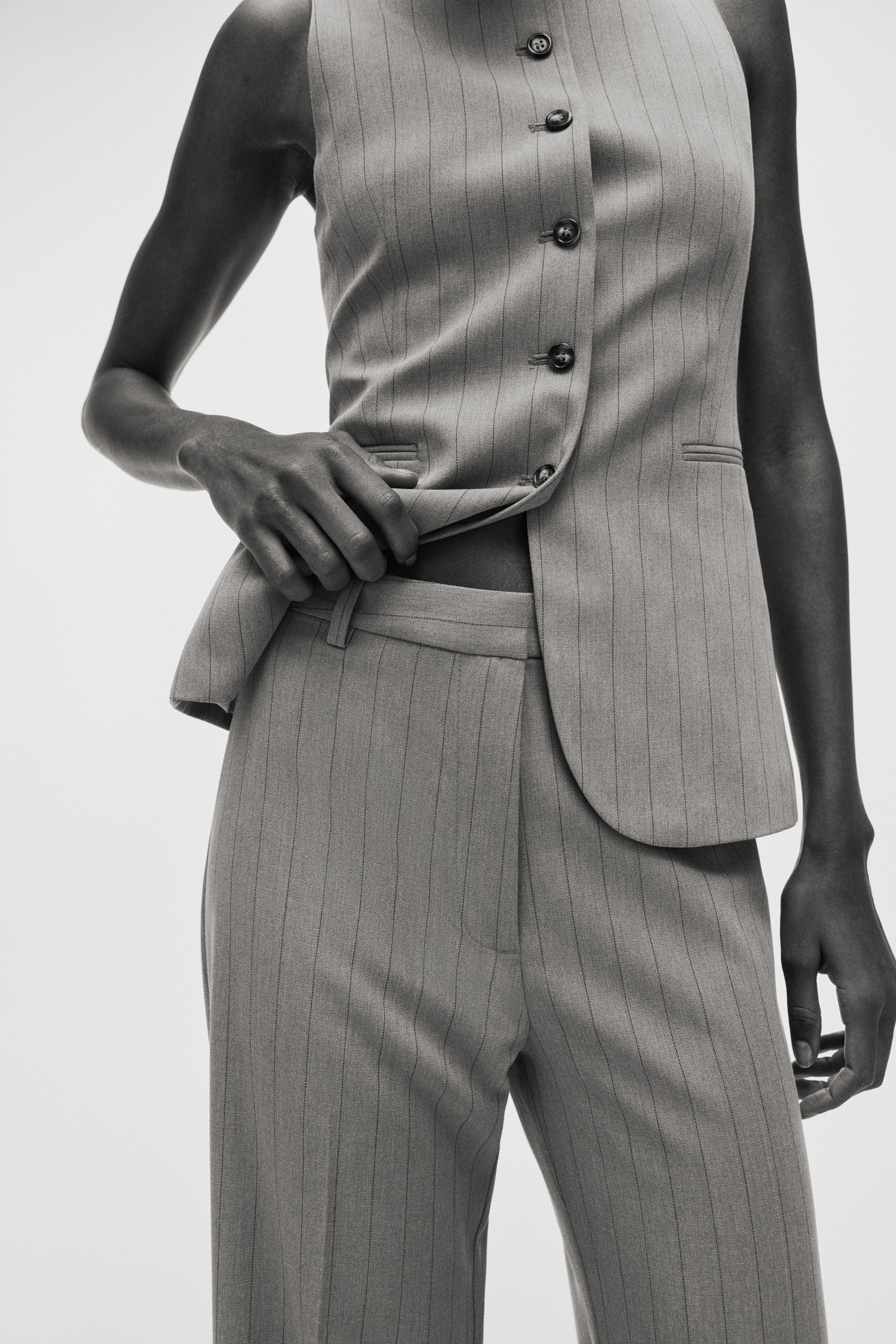 Flared broek - Greige/krijtstreep/Beige